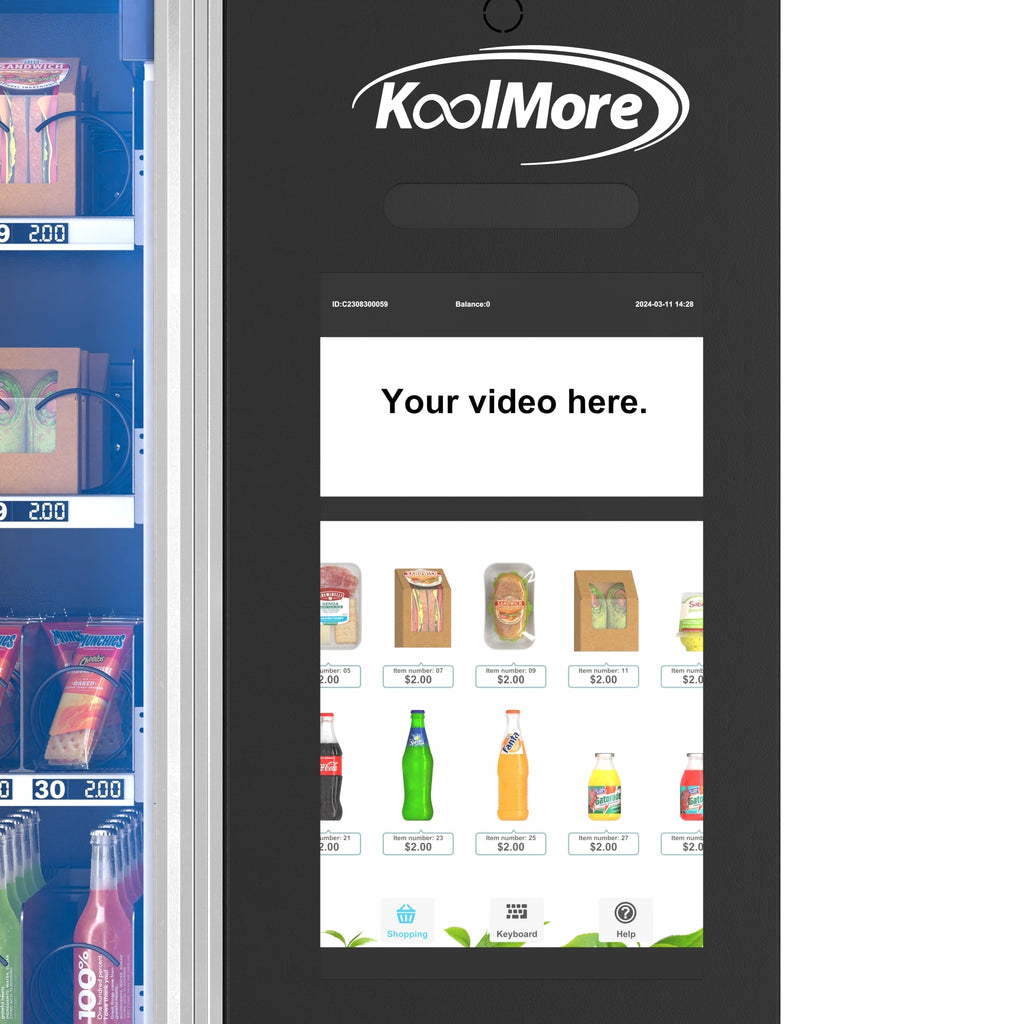 Snack Vending Machine with 21.5 Inch Touch Display, 66 Slots and Elevator-Lift Dispensing System, Refrigerated, Bill Acceptor and Credit Card Reader, Wifi and 4G Connectivity in Black - Wrap