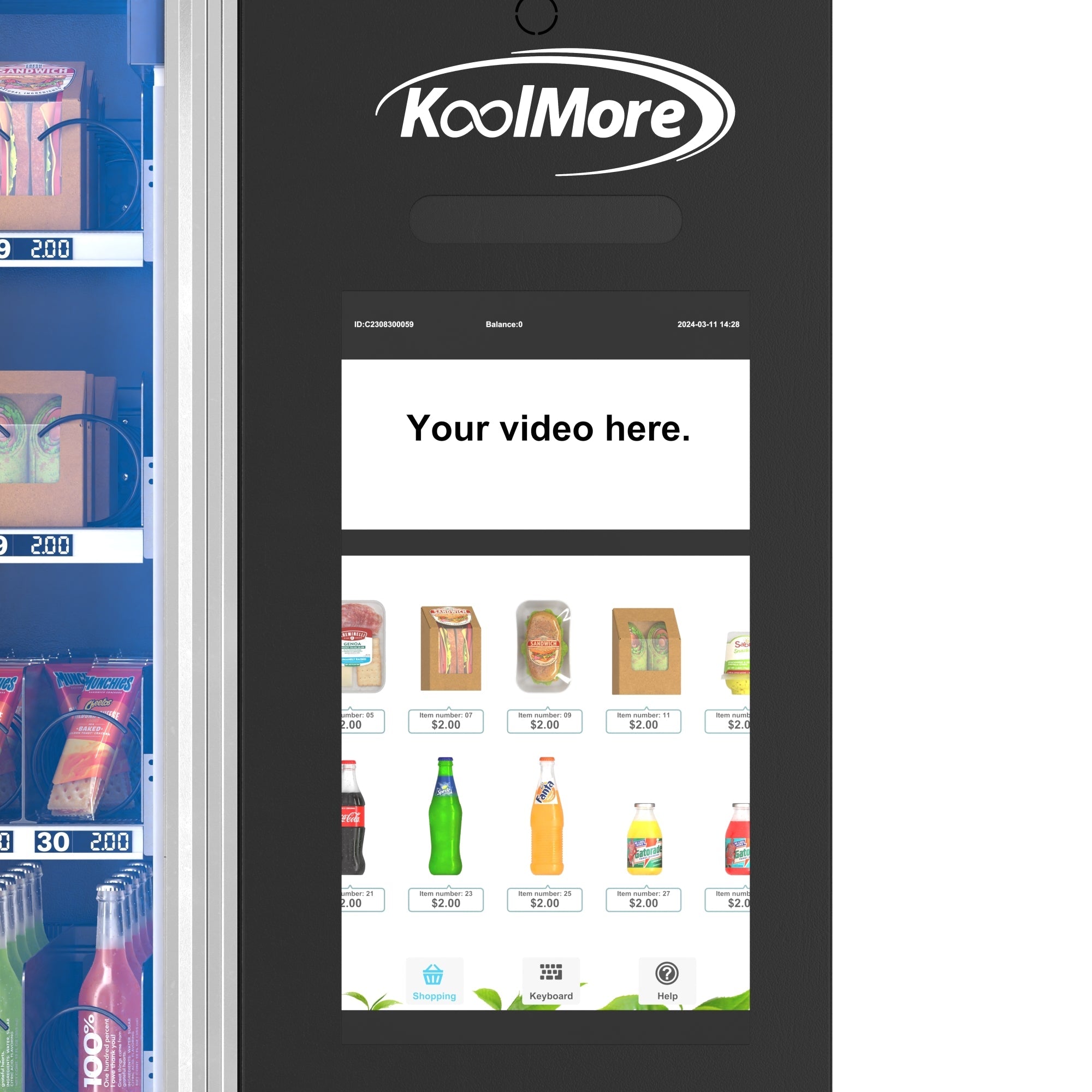 Snack Vending Machine with 21.5 Inch Touch Display, 66 Slots and Elevator-Lift Dispensing System, Refrigerated, Bill Acceptor and Credit Card Reader, Wifi and 4G Connectivity in Black - Wrap