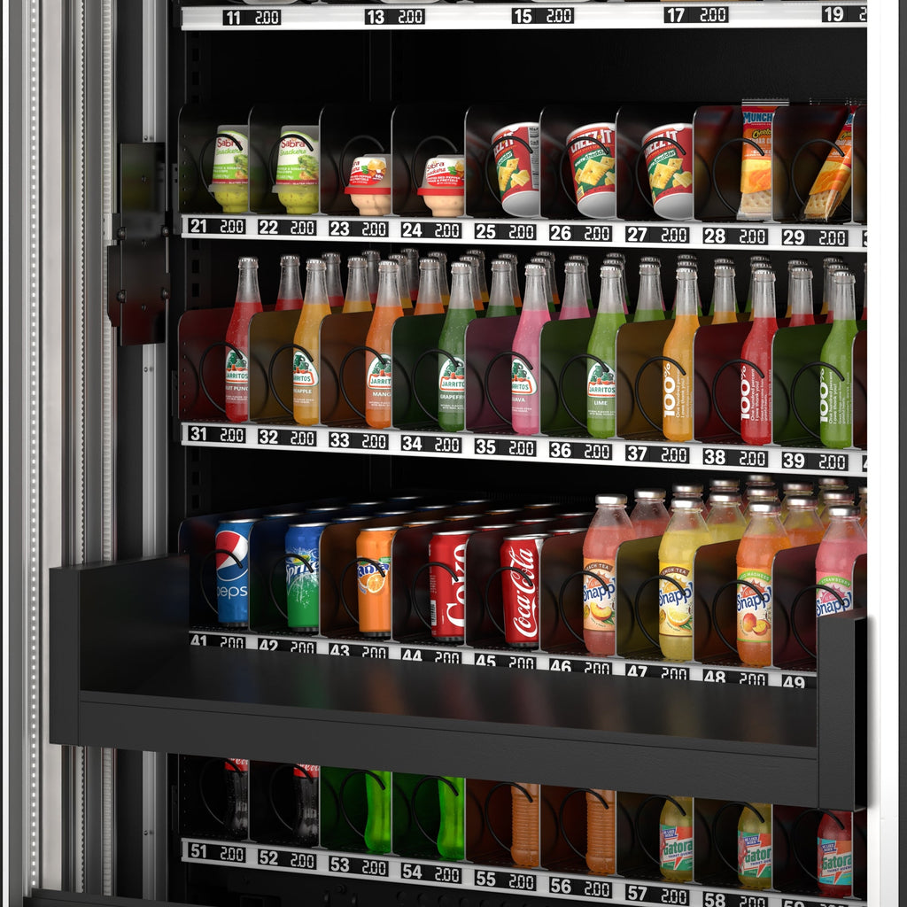 Snack Vending Machine with 21.5 Inch Touch Display, 66 Slots and Elevator-Lift Dispensing System, Refrigerated, Bill Acceptor and Credit Card Reader, Wifi and 4G Connectivity in Black