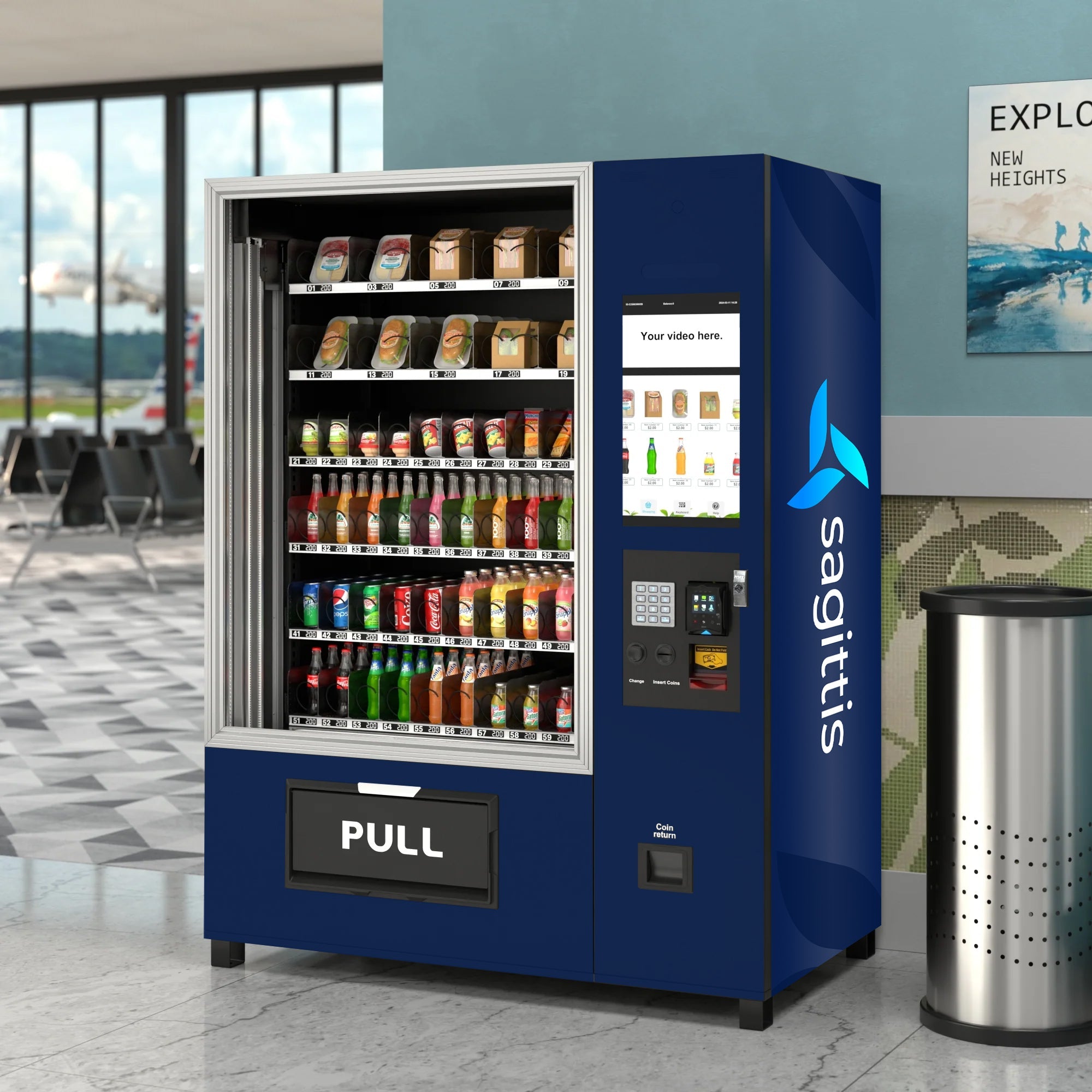 Snack Vending Machine with 21.5 Inch Touch Display, 66 Slots and Elevator-Lift Dispensing System, Refrigerated, Bill Acceptor and Credit Card Reader, Wifi and 4G Connectivity in Black - Wrap