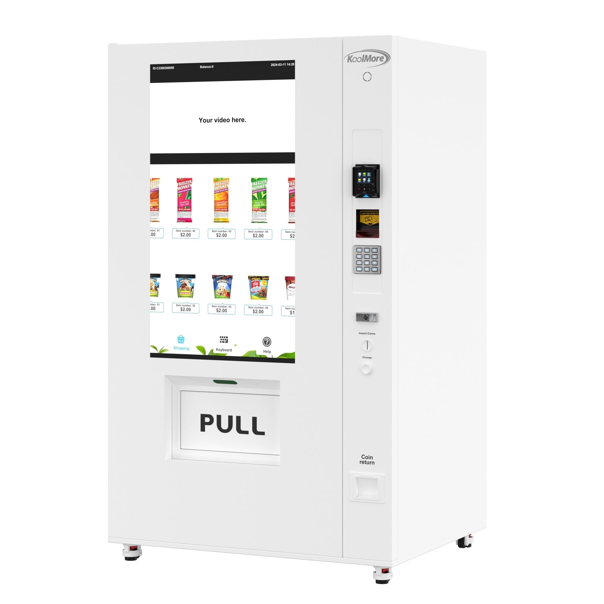 45 in. Commercial Freezer Ice Cream Vending Machine with 44 Slots, Ample 49 in. Touch Display, Bill and Coin Acceptor, Credit Card Reader in White