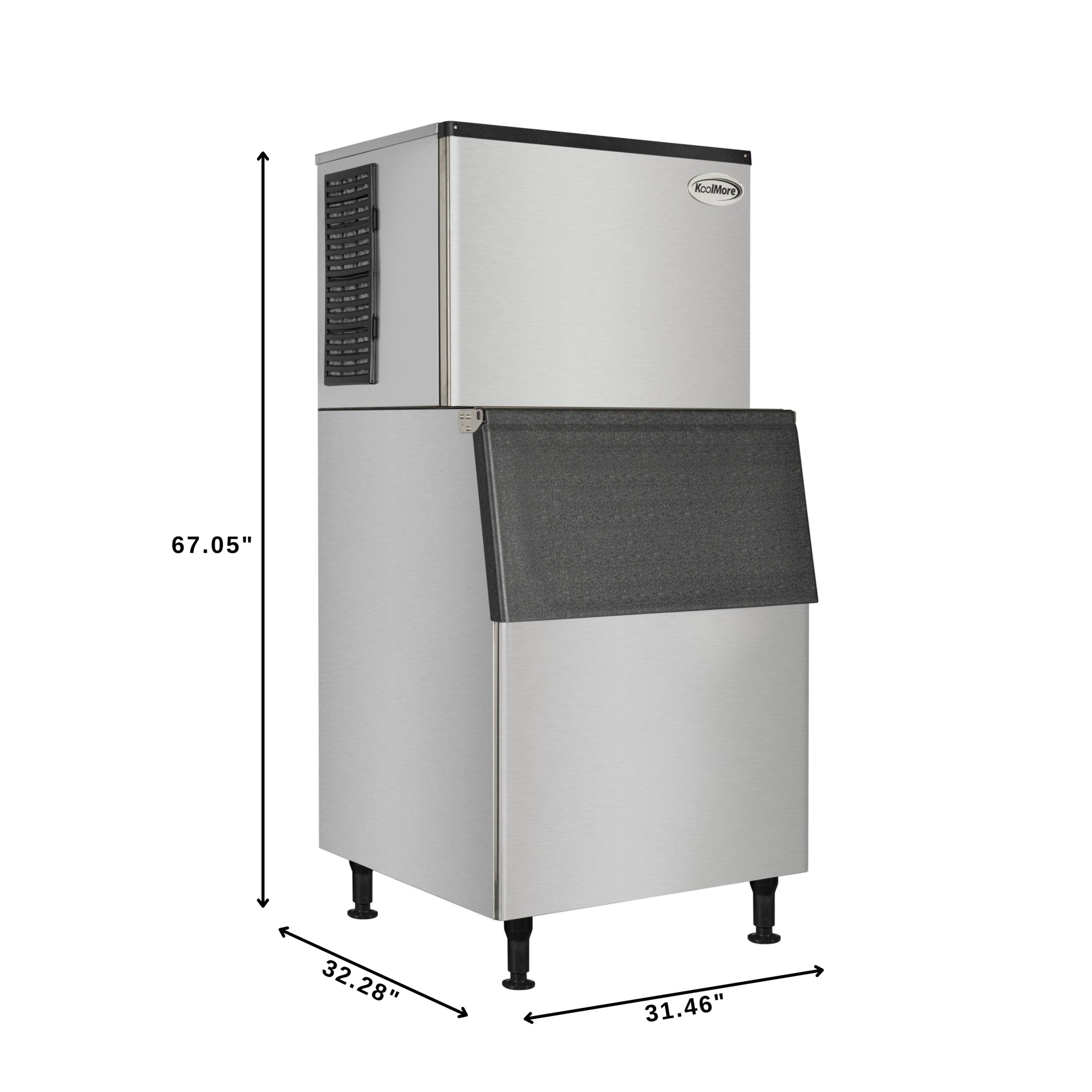 Commercial Ice Machine 500 lb/24hr, Air-Cooled, 375 lb Storage Bin, Freestanding, ETL Listed in Stainless-Steel and Black