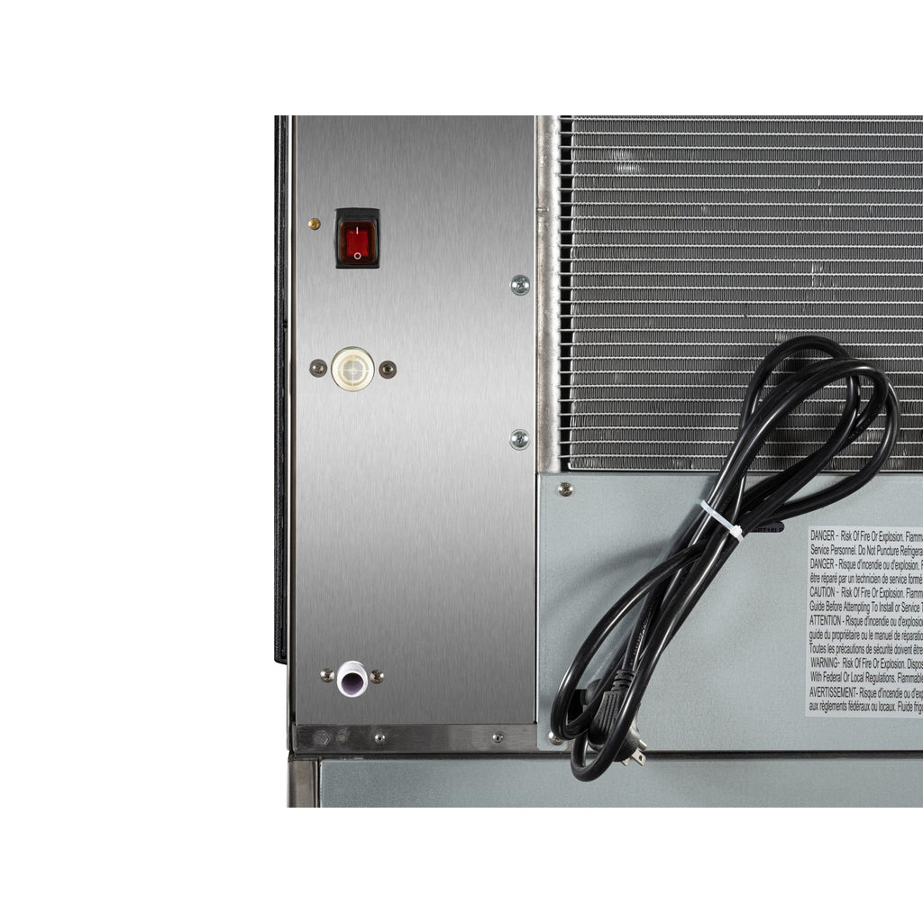 Commercial Ice Machine 500 lb/24hr, Air-Cooled, 375 lb Storage Bin, Freestanding, ETL Listed in Stainless-Steel and Black