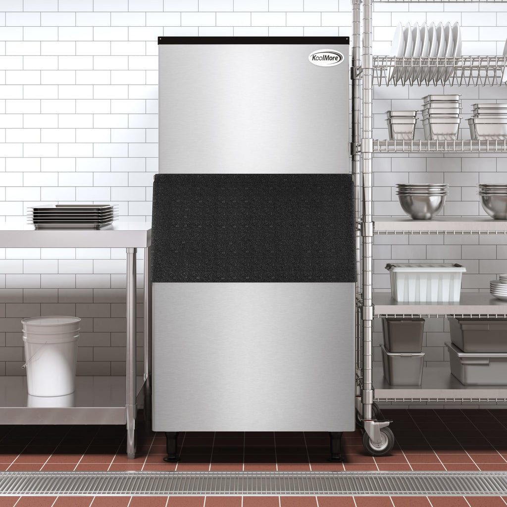 Commercial Ice Machine 500 lb/24hr, Air-Cooled, 375 lb Storage Bin, Freestanding, ETL Listed in Stainless-Steel and Black