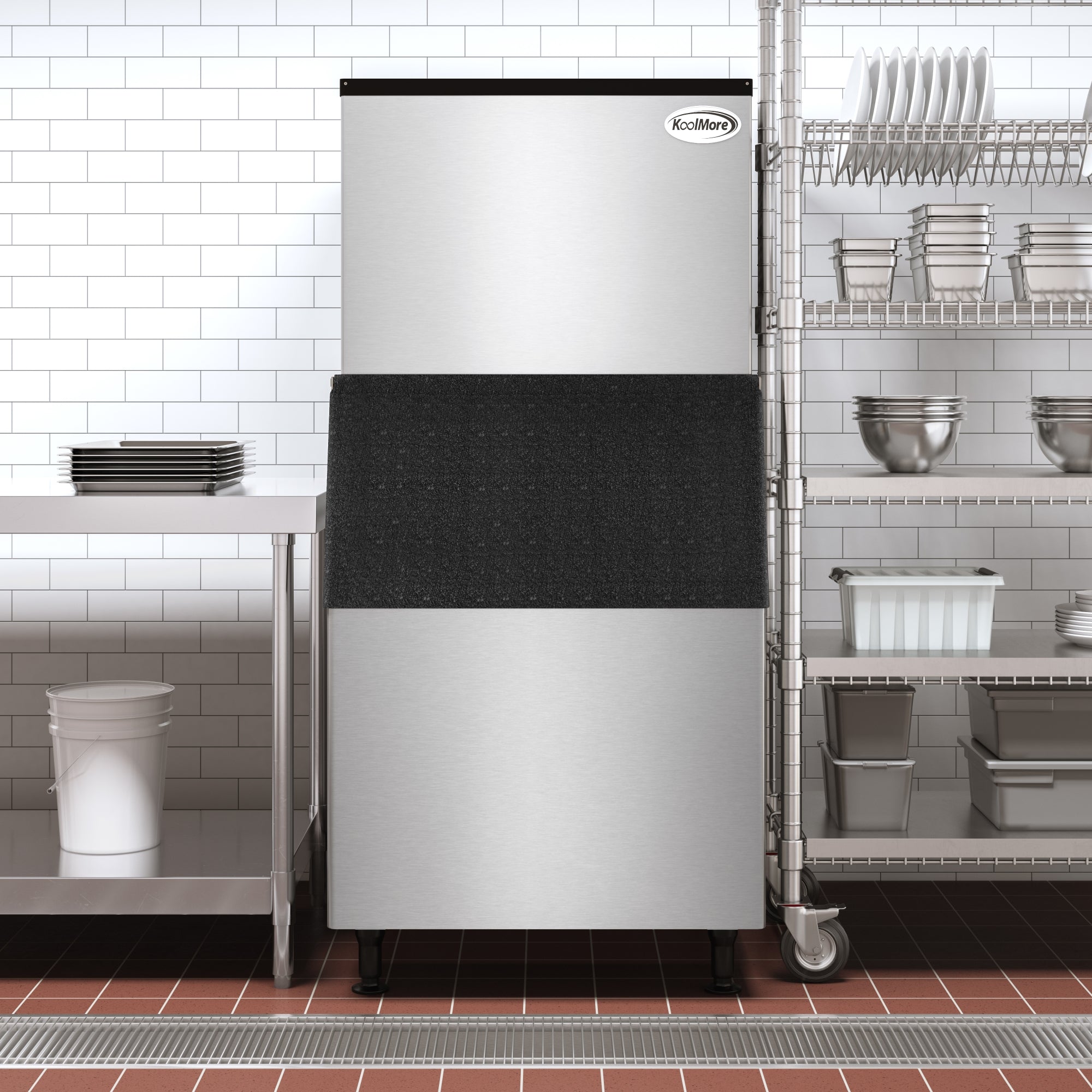 Commercial Ice Machine 500 lb/24hr, Air-Cooled, 375 lb Storage Bin, Freestanding, ETL Listed in Stainless-Steel and Black