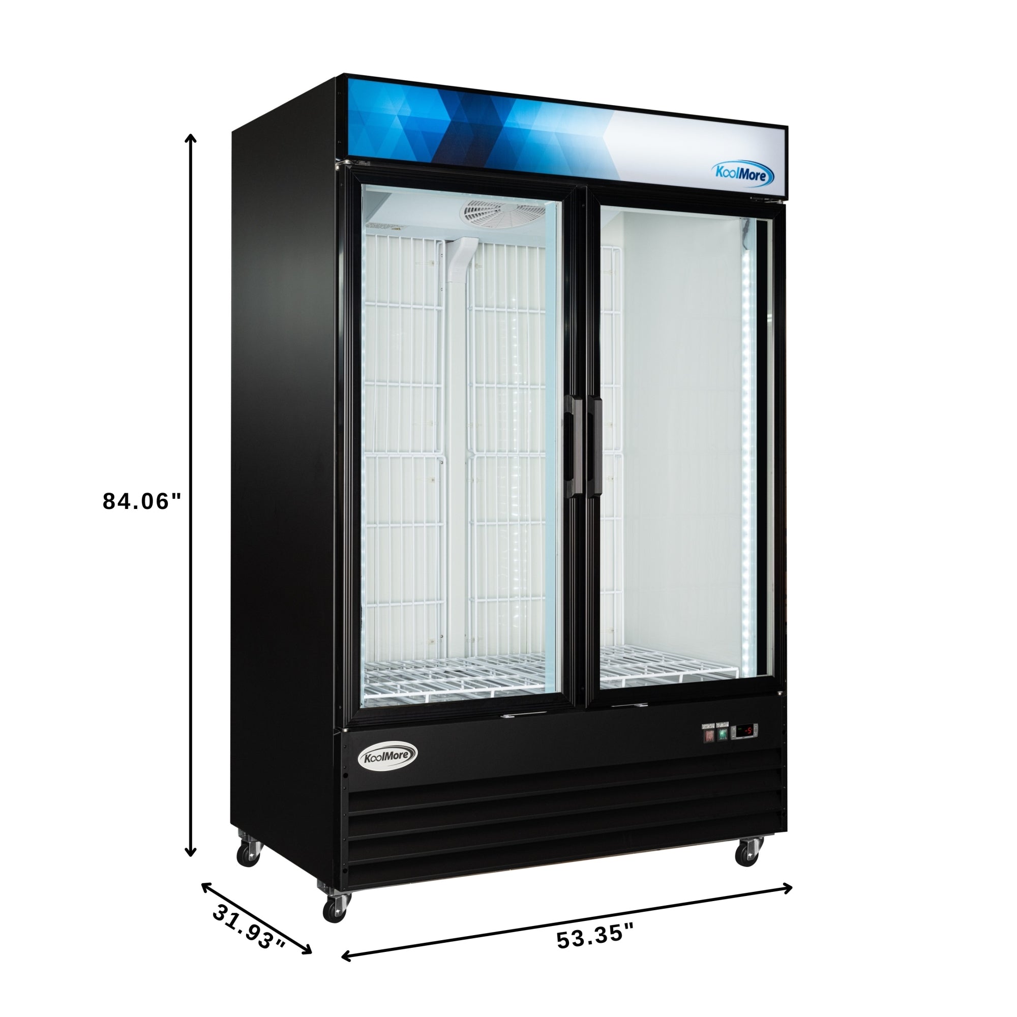 53 in. 42 cu. ft. Commercial Indoor Two Glass-Door Ice Merchandiser Freezer in Black
