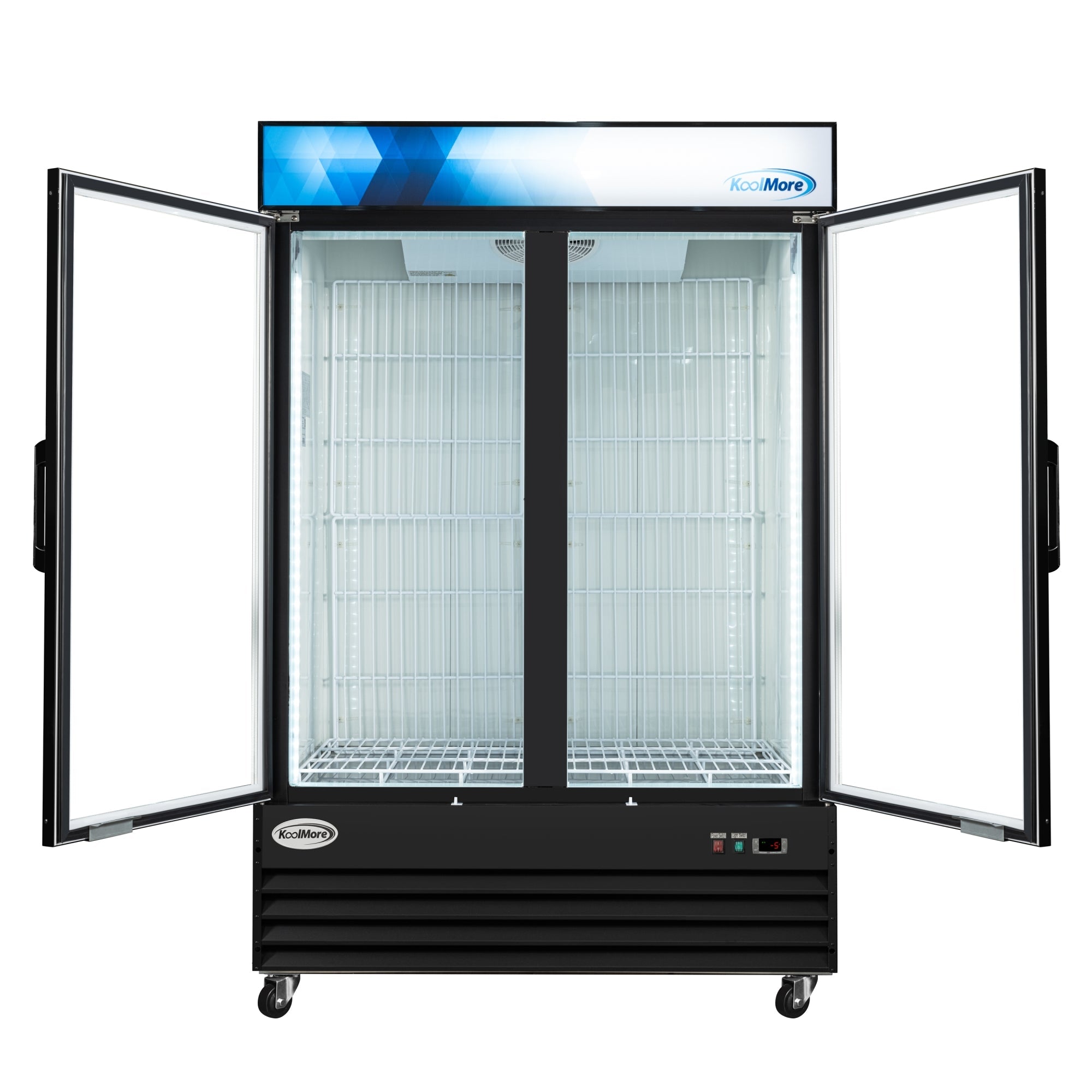 53 in. 42 cu. ft. Commercial Indoor Two Glass-Door Ice Merchandiser Freezer in Black