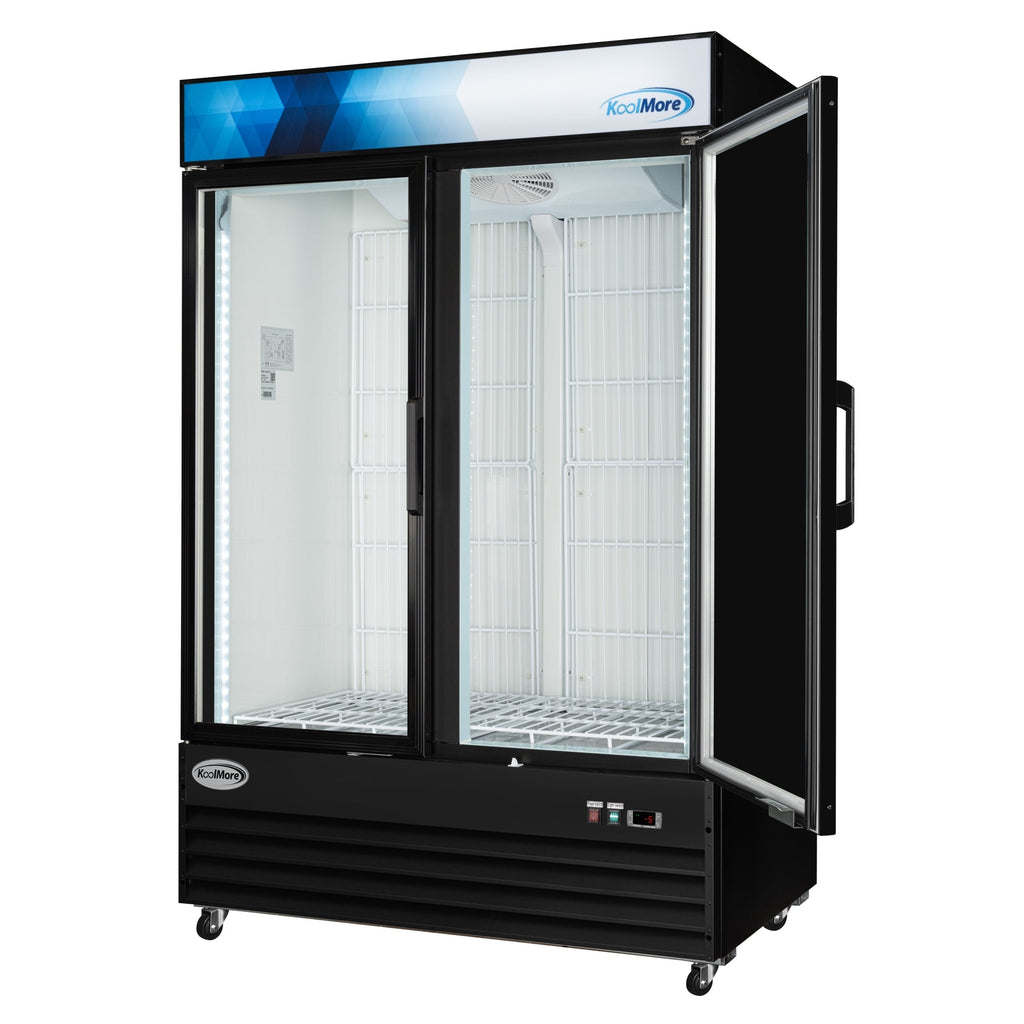 53 in. 42 cu. ft. Commercial Indoor Two Glass-Door Ice Merchandiser Freezer in Black