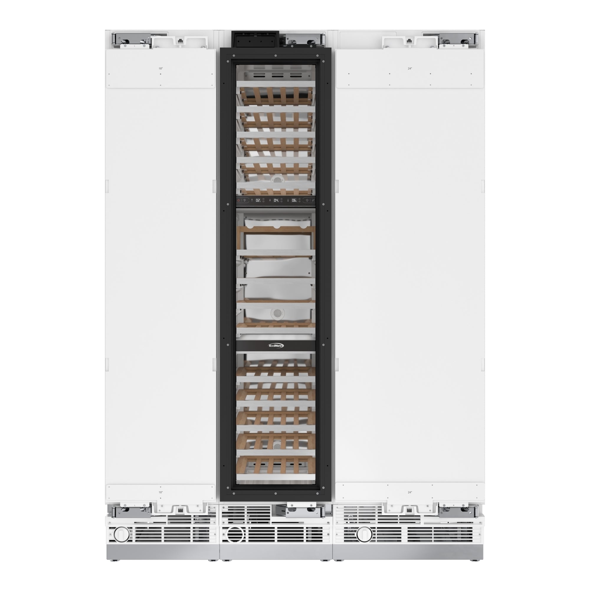 KoolMore Reserve Panel Ready Column 24 in. Refrigerator, 18 in. Wine Cooler and 18 in. Freezer Combo with Water and Ice Dispenser, Wooden Shelves, ETL Listed, Energy Star