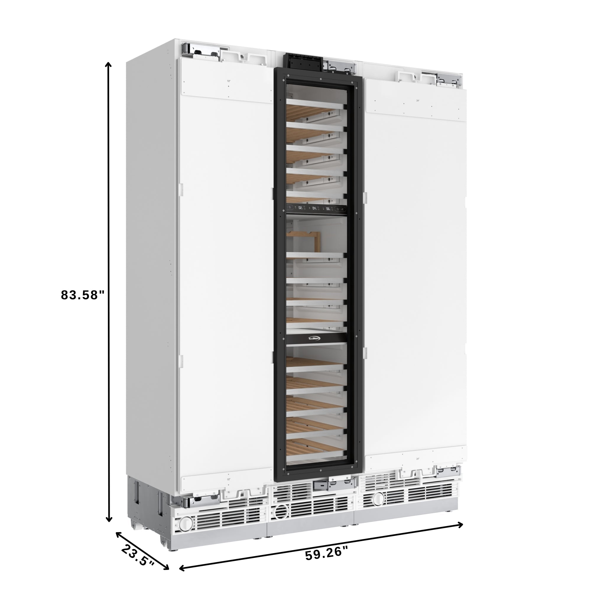 KoolMore Reserve Panel Ready Column 24 in. Refrigerator, 18 in. Wine Cooler and 18 in. Freezer Combo with Water and Ice Dispenser, Wooden Shelves, ETL Listed, Energy Star