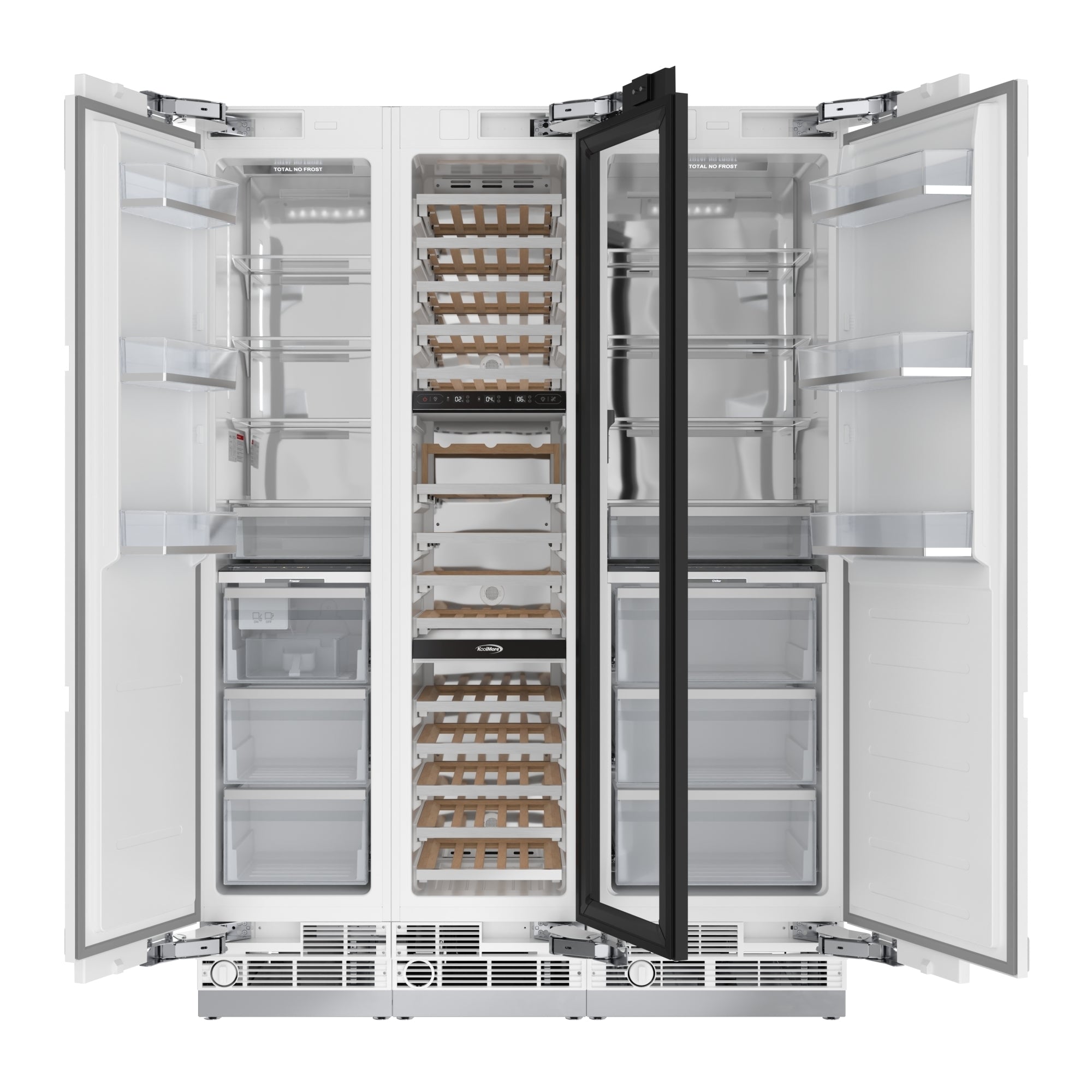 KoolMore Reserve Panel Ready Column 24 in. Refrigerator, 18 in. Wine Cooler and 18 in. Freezer Combo with Water and Ice Dispenser, Wooden Shelves, ETL Listed, Energy Star
