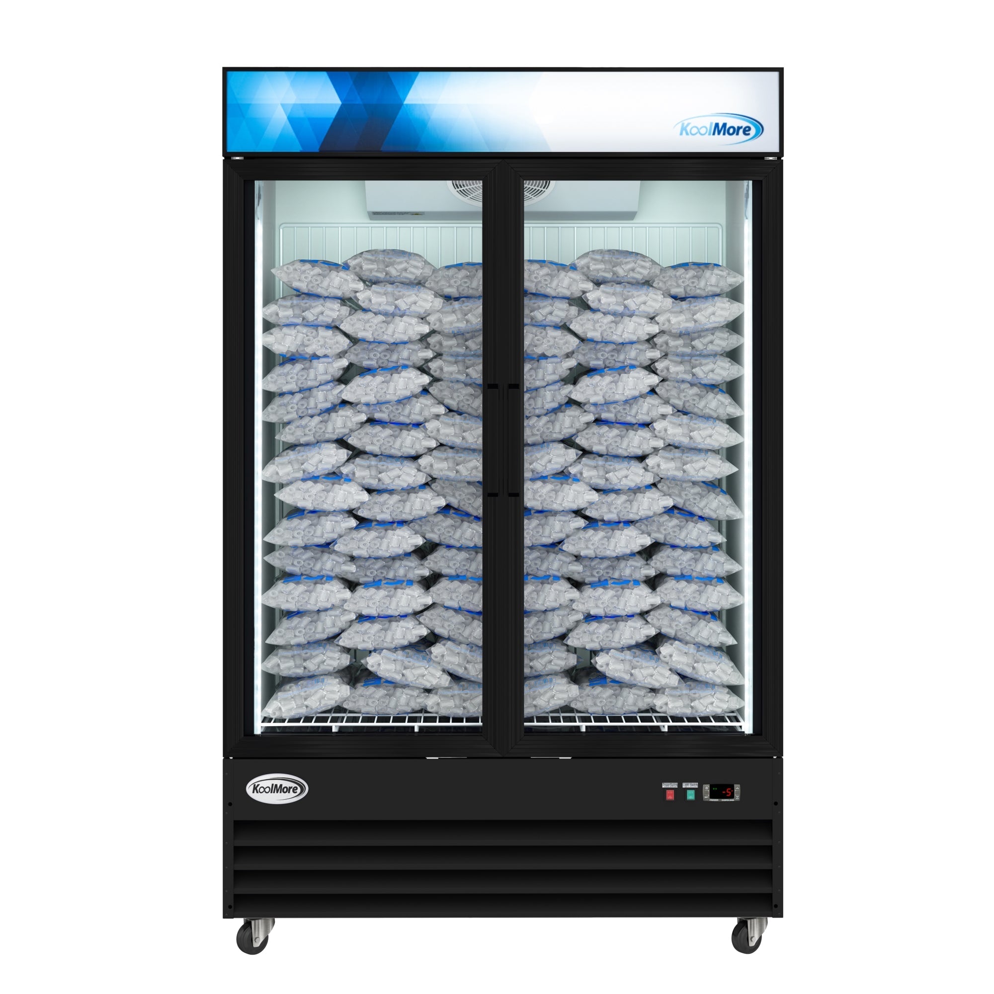 53 in. 42 cu. ft. Commercial Indoor Two Glass-Door Ice Merchandiser Freezer in Black