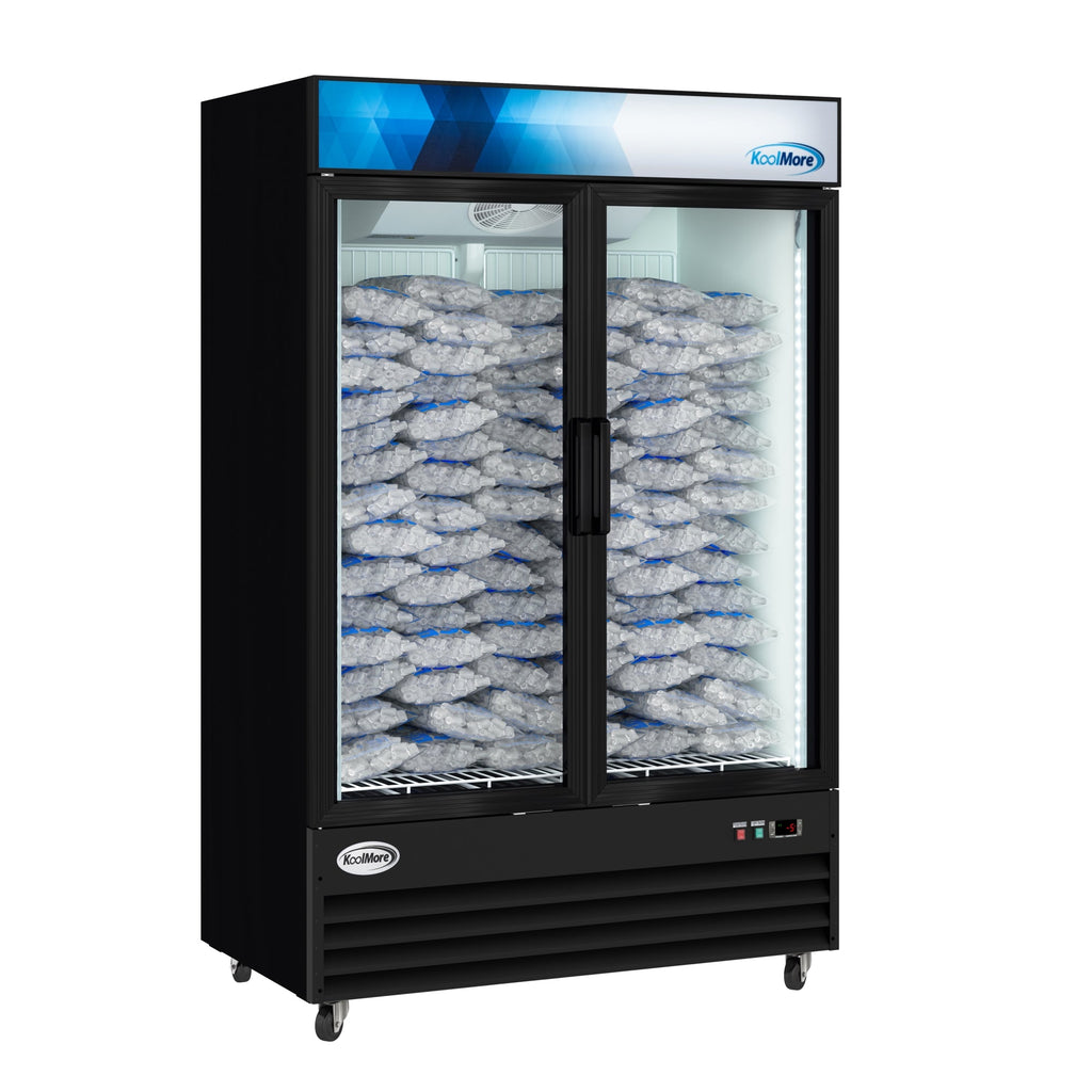 53 in. 42 cu. ft. Commercial Indoor Two Glass-Door Ice Merchandiser Freezer in Black