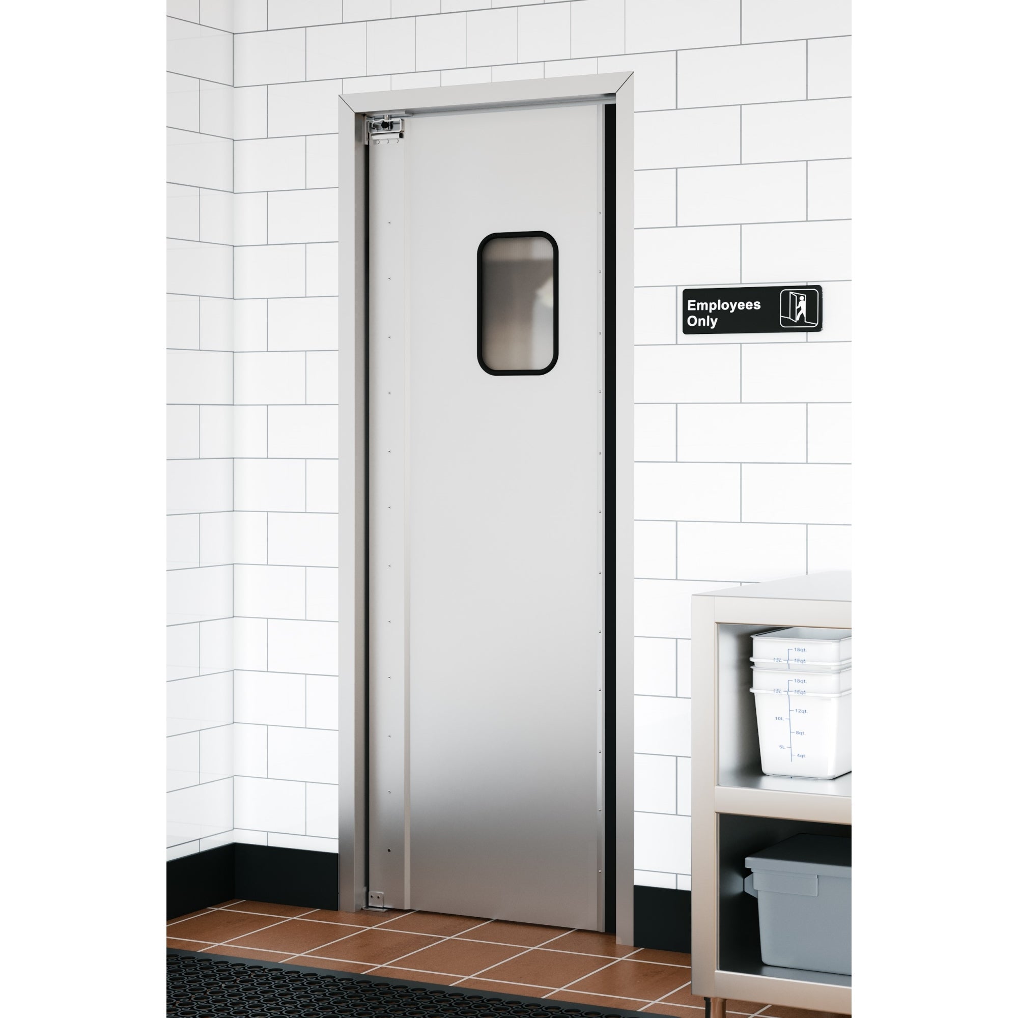 Commercial Single Aluminum Swinging Traffic Door with 9 In. x 14 In. Window - 30 In. x 84 In. Door Opening
