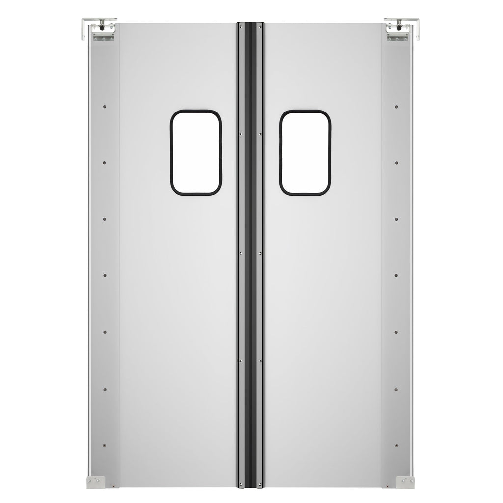 Double Aluminum Swinging Traffic Door with 9 In. x 14 In. Window - 60 In. x 84 In. Door Opening