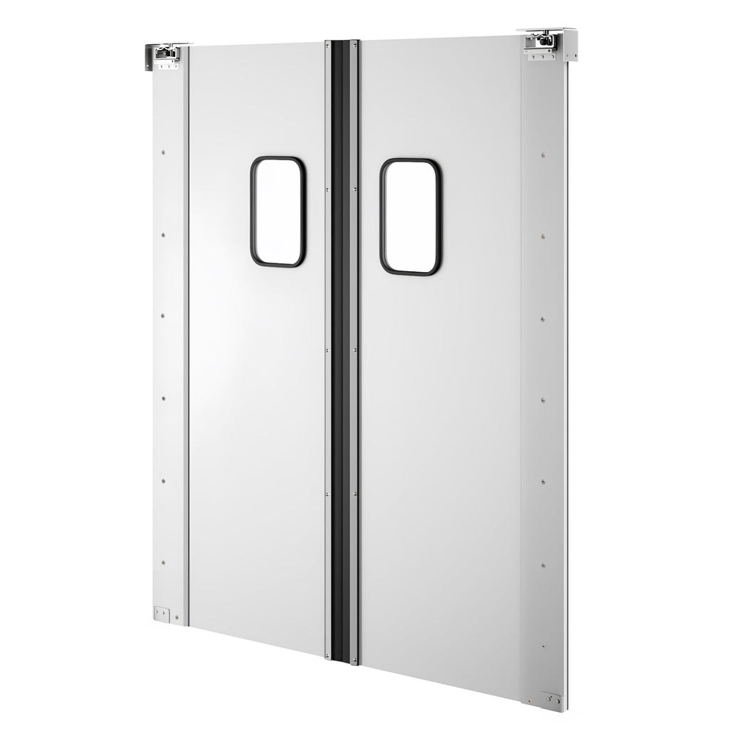 Double Aluminum Swinging Traffic Door with 9 In. x 14 In. Window - 60 In. x 84 In. Door Opening