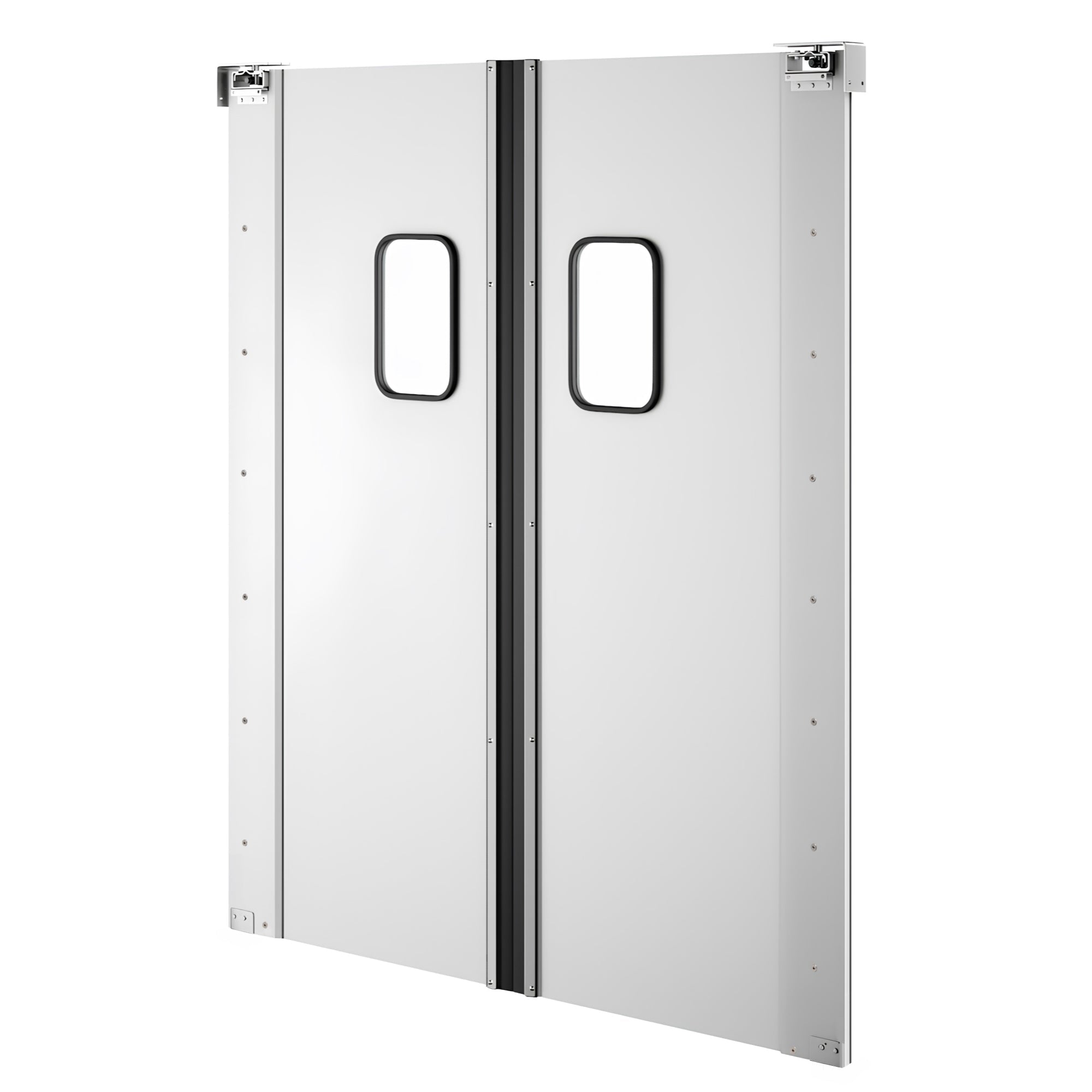 Double Aluminum Swinging Traffic Door with 9 In. x 14 In. Window - 60 In. x 84 In. Door Opening