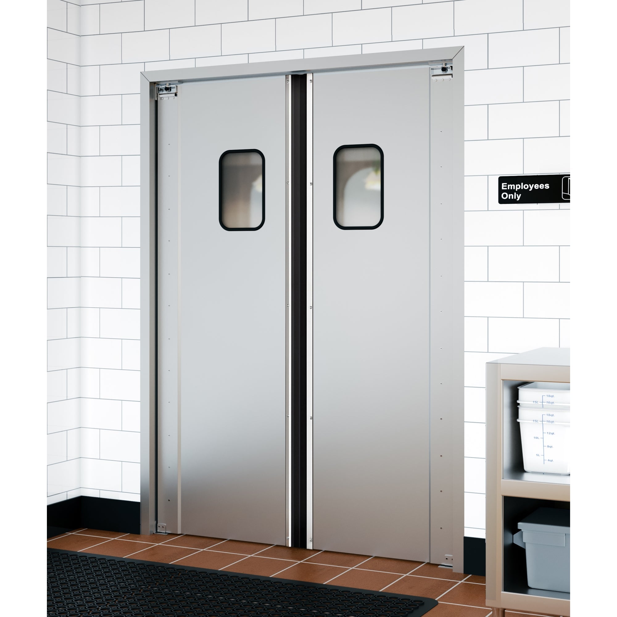 Double Aluminum Swinging Traffic Door with 9 In. x 14 In. Window - 60 In. x 84 In. Door Opening