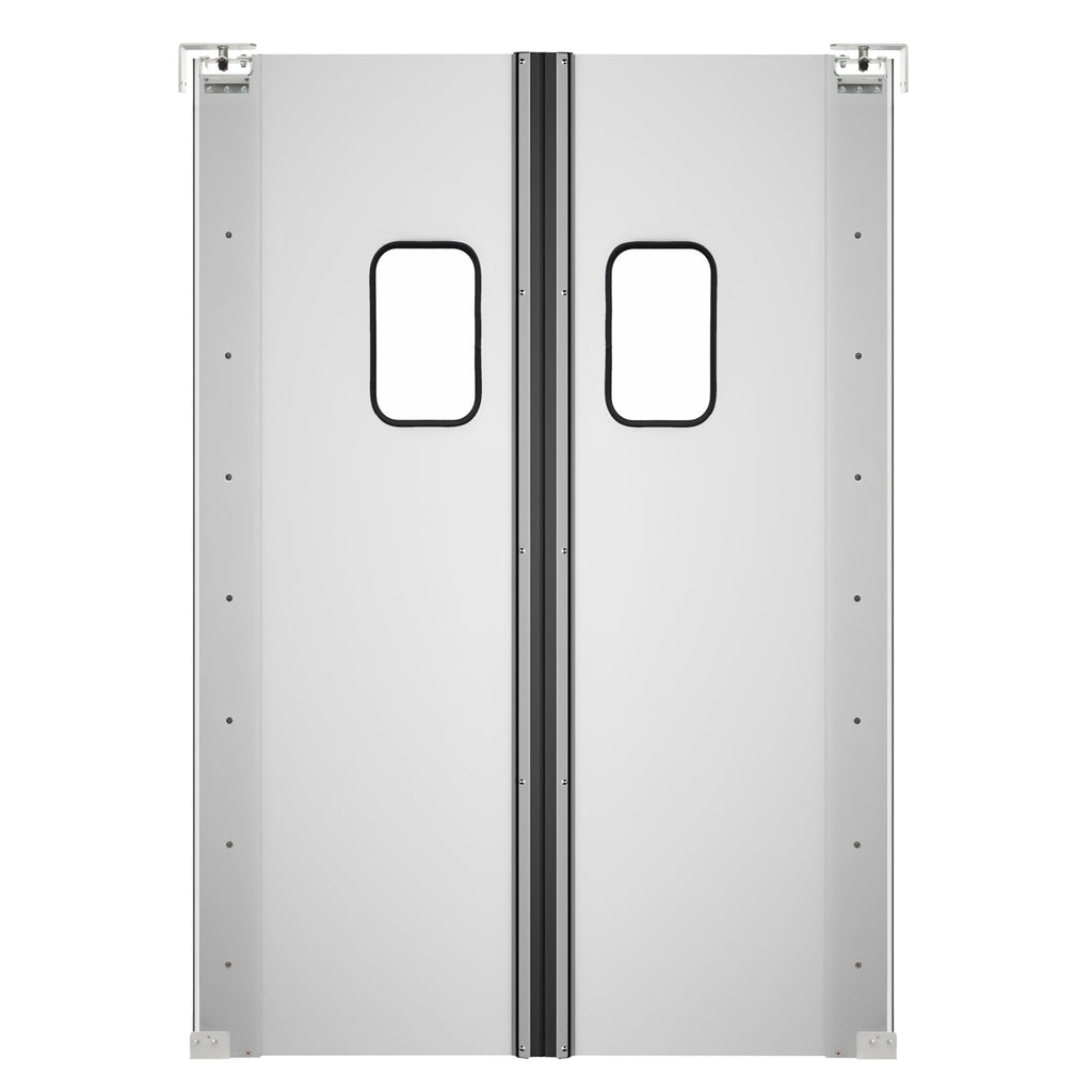 Commercial Double Aluminum Swinging Traffic Door with 9 In. x 14 In. Window - 72 In. x  84 In. Door Opening