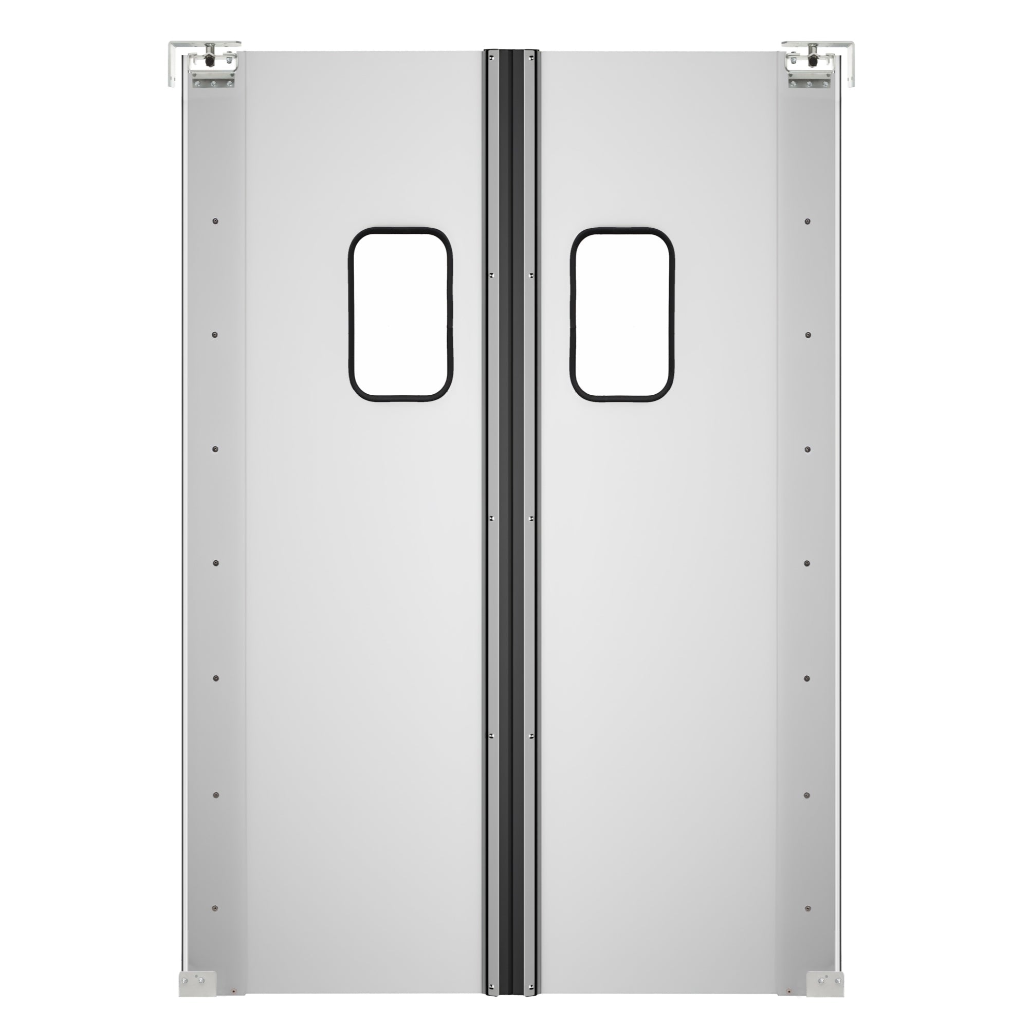 Commercial Double Aluminum Swinging Traffic Door with 9 In. x 14 In. Window - 72 In. x  84 In. Door Opening