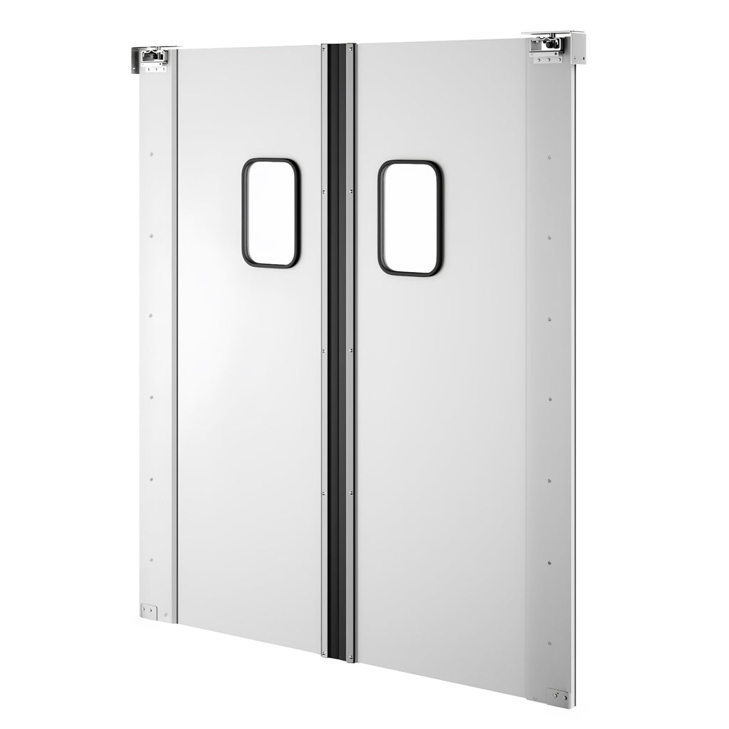 Commercial Double Aluminum Swinging Traffic Door with 9 In. x 14 In. Window - 72 In. x  84 In. Door Opening
