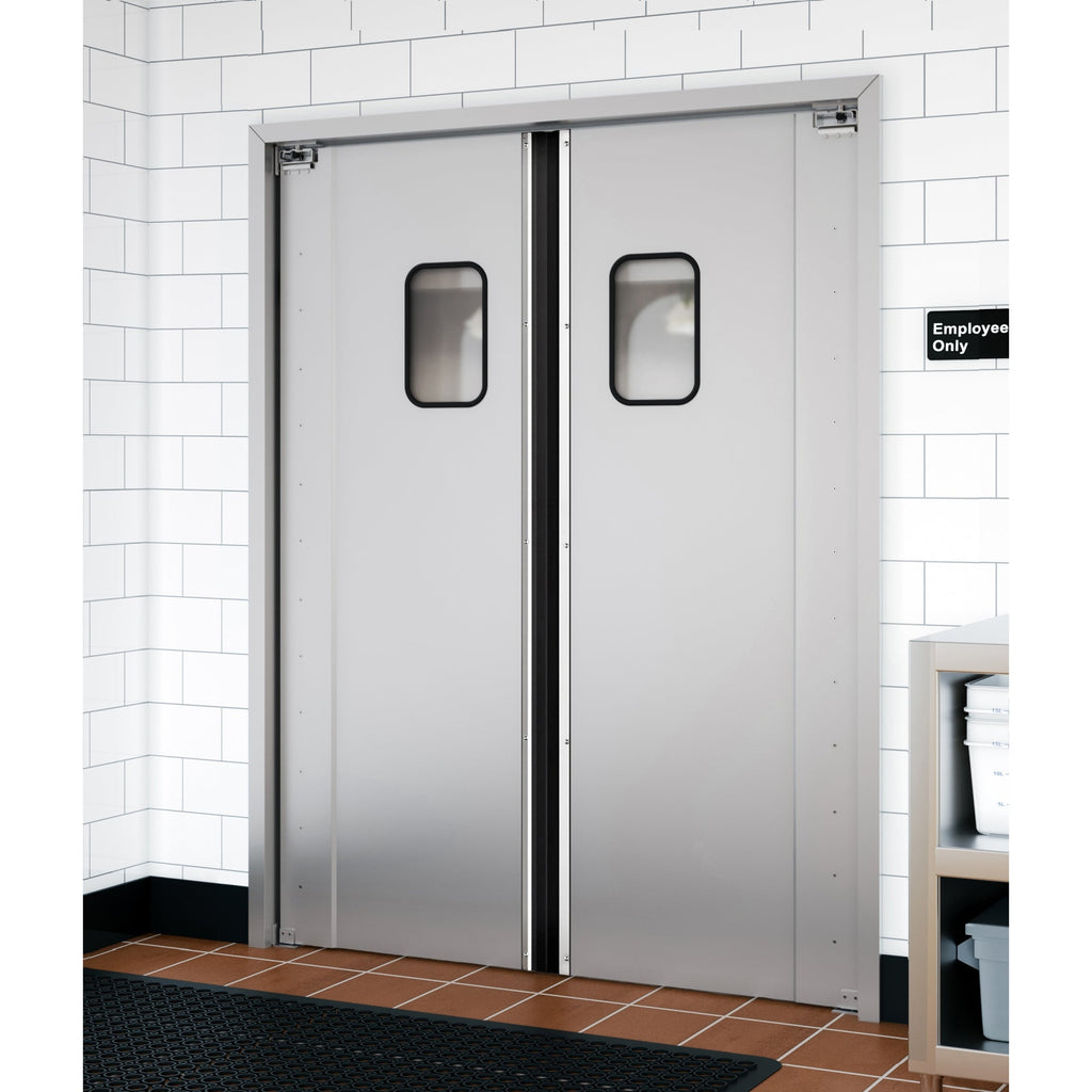Commercial Double Aluminum Swinging Traffic Door with 9 In. x 14 In. Window - 72 In. x  84 In. Door Opening