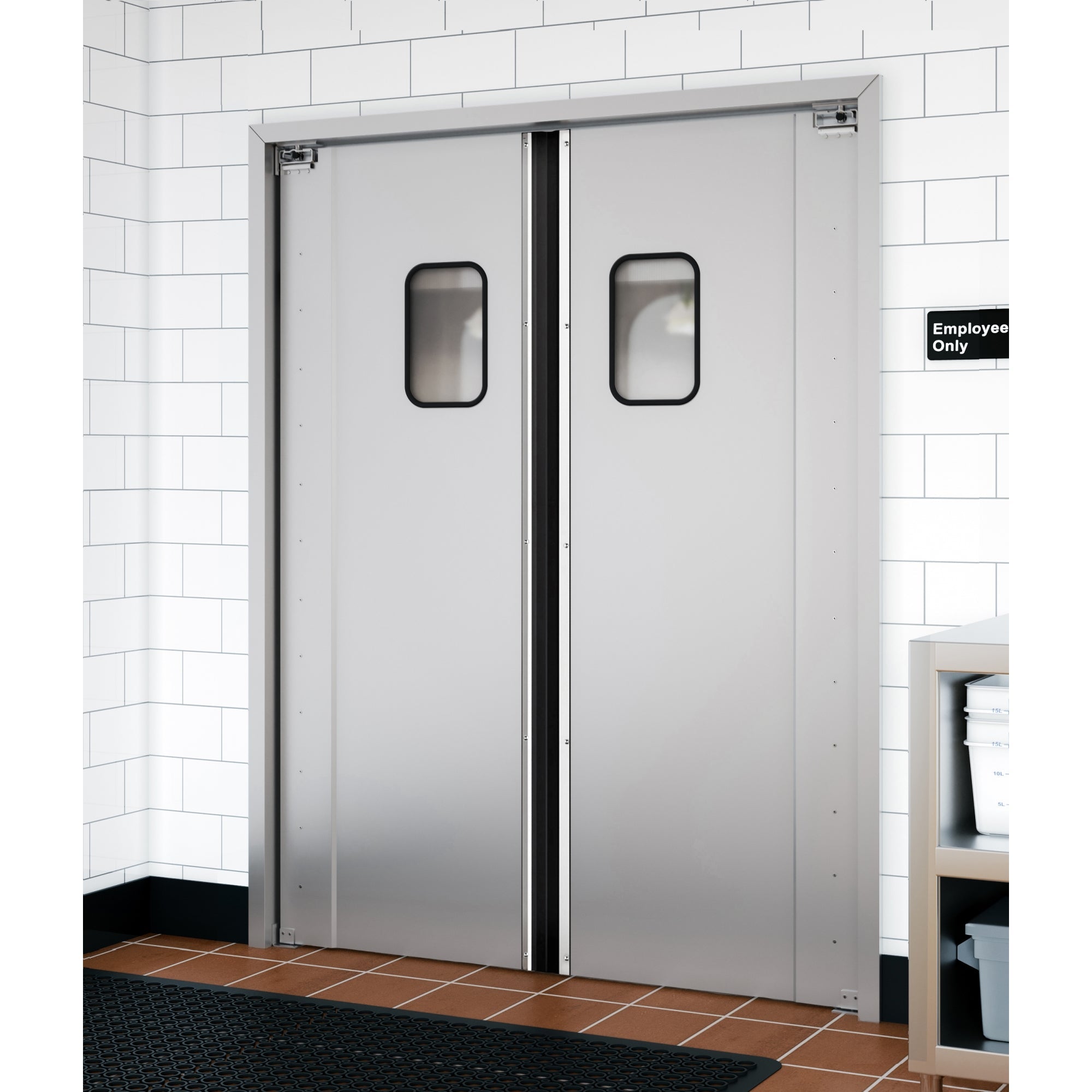 Commercial Double Aluminum Swinging Traffic Door with 9 In. x 14 In. Window - 72 In. x  84 In. Door Opening