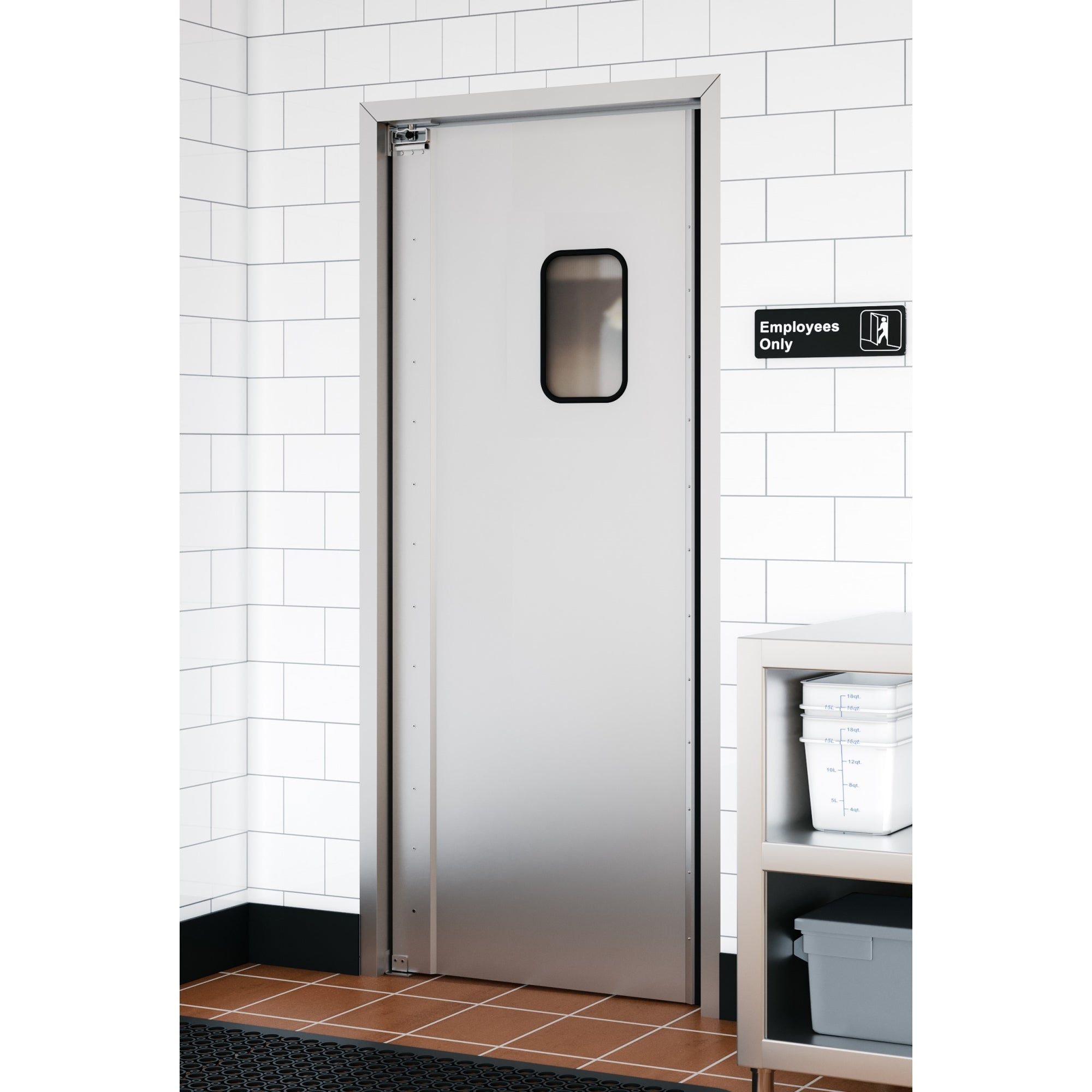 Commercial Single Aluminum Swinging Traffic Door with 9 In. x  14 In. Window - 36 In. x 84 In. Door Opening