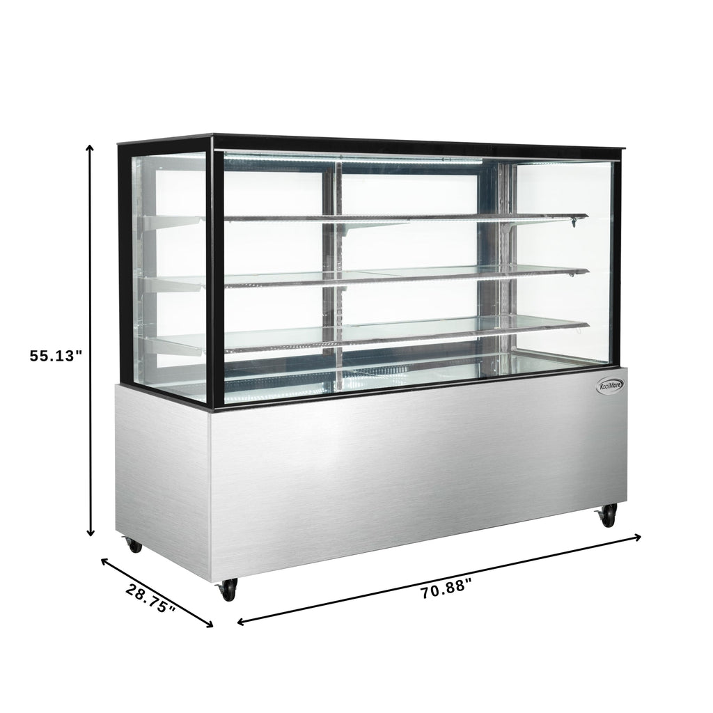 71 in. Refrigerated Bakery Display Case for Cakes, Stainless Steel Frame, 30 cu. ft.