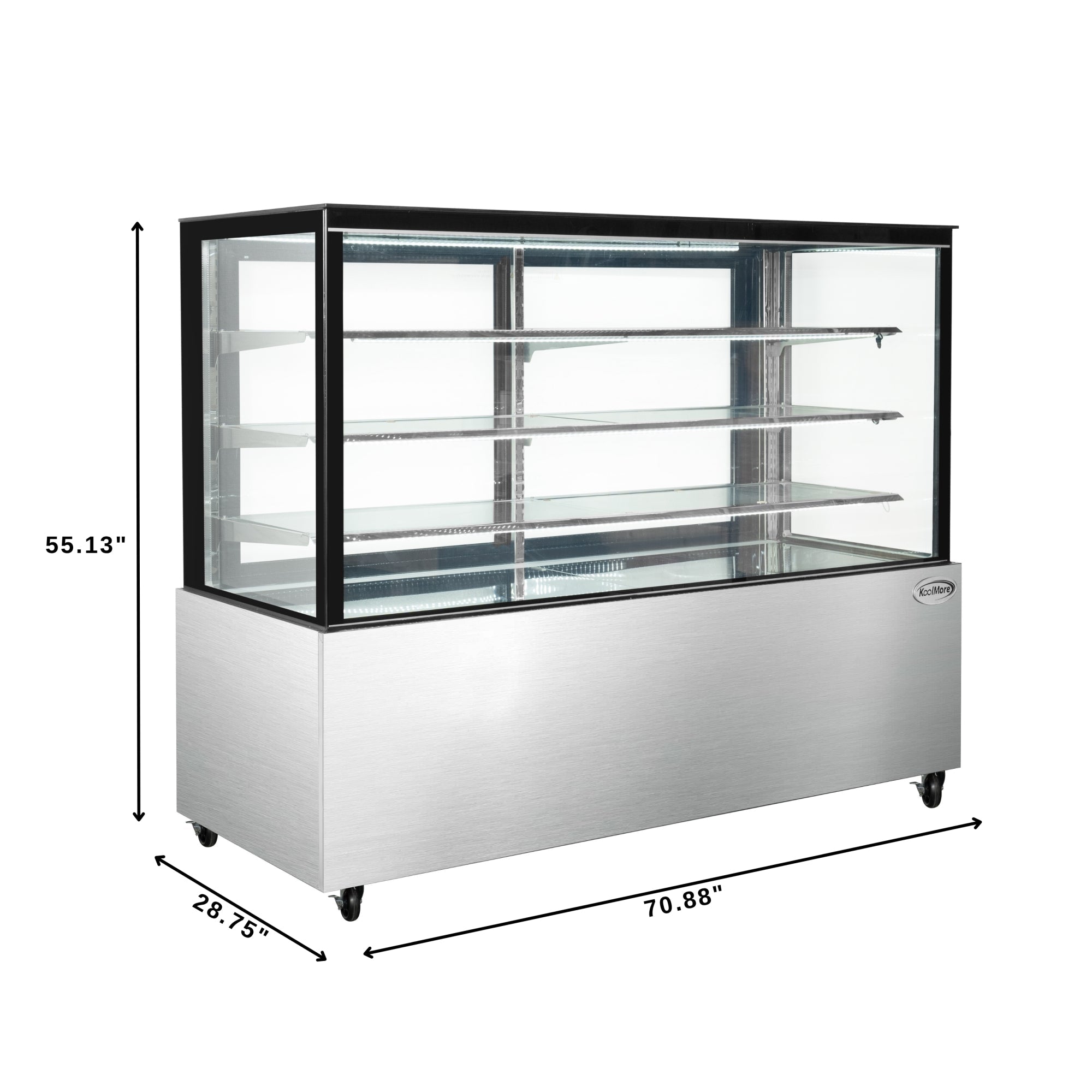 71 in. Refrigerated Bakery Display Case for Cakes, Stainless Steel Frame, 30 cu. ft.
