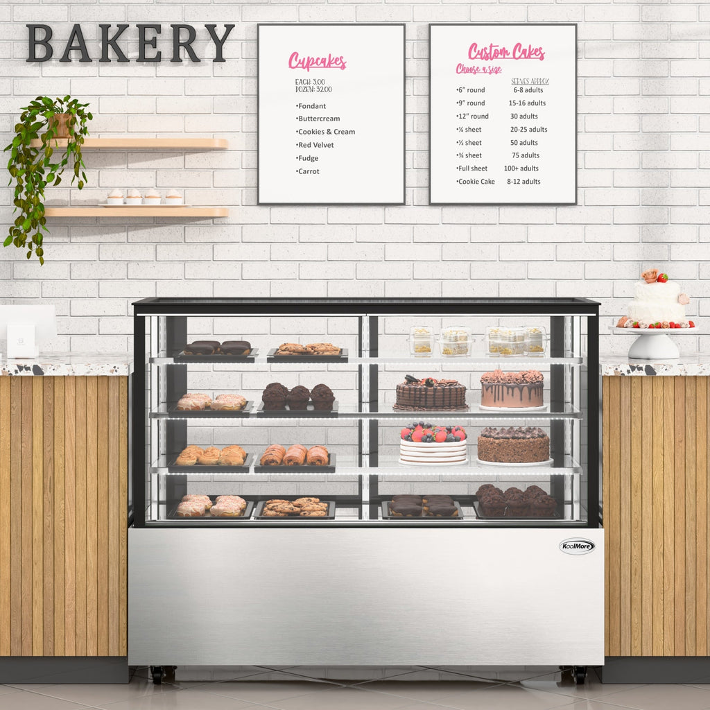 71 in. Refrigerated Bakery Display Case for Cakes, Stainless Steel Frame, 30 cu. ft.