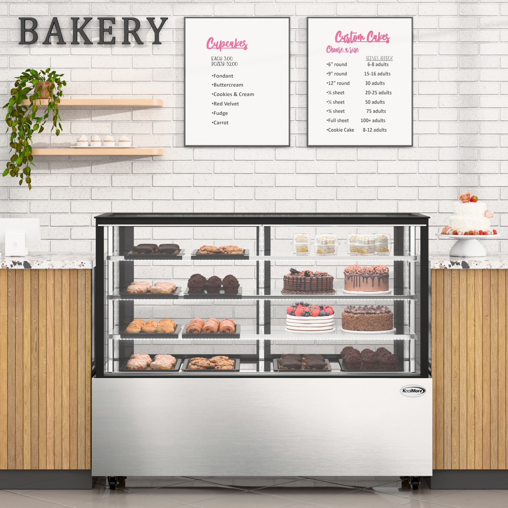 71 in. Refrigerated Bakery Display Case for Cakes, Stainless Steel Frame, 30 cu. ft.
