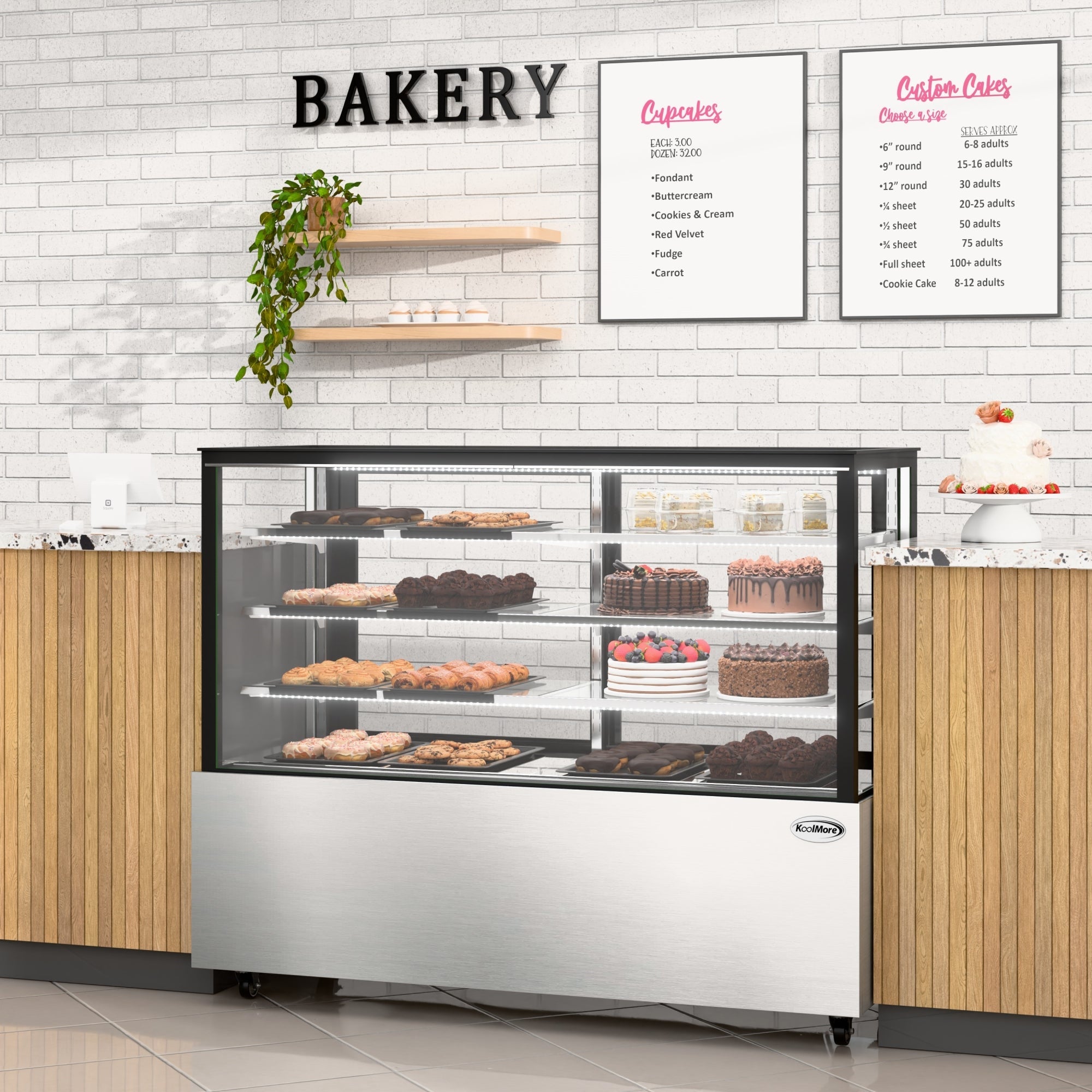 71 in. Refrigerated Bakery Display Case for Cakes, Stainless Steel Frame, 30 cu. ft.