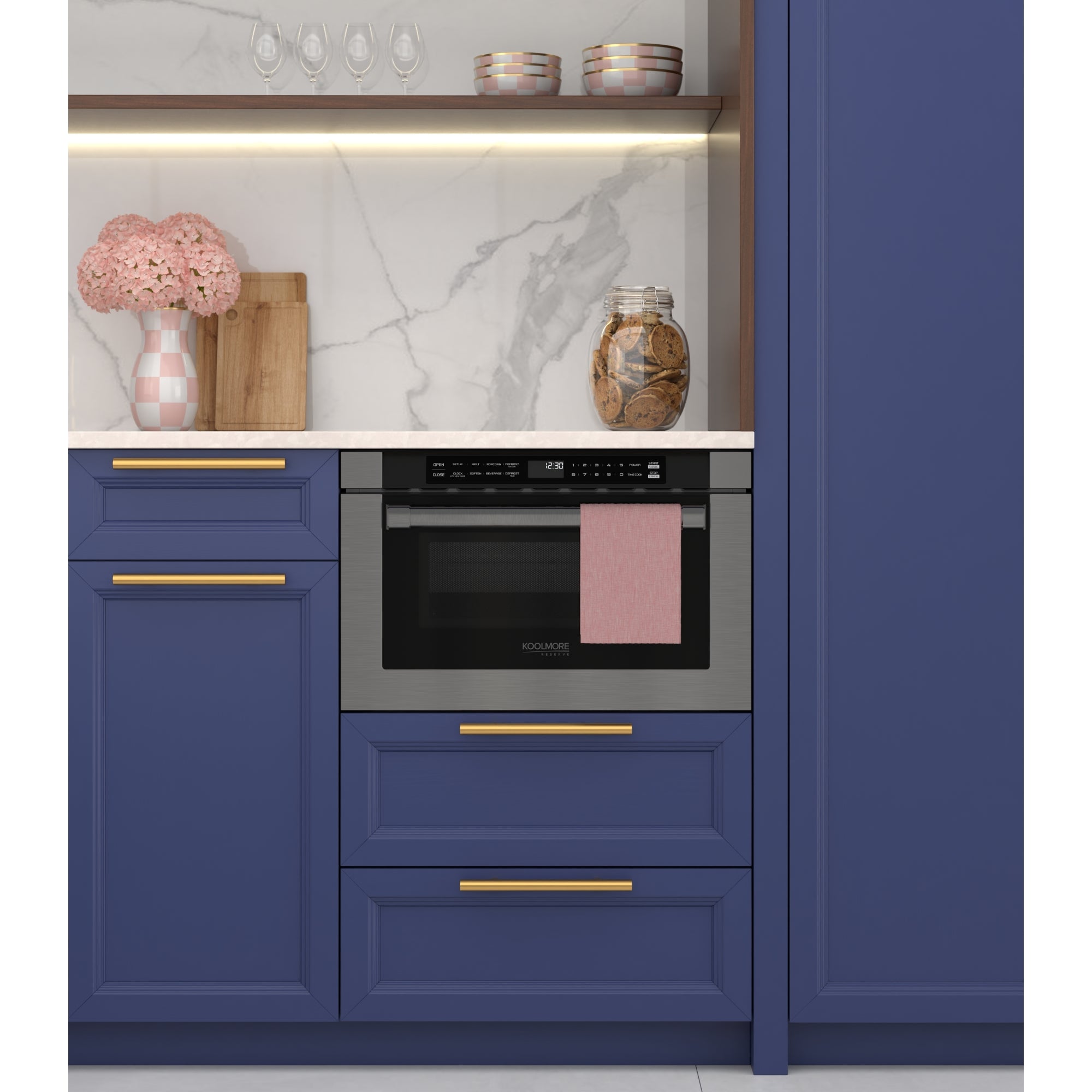 KoolMore Reserve 30 in. Stainless Steel Built-in Convection Microwave Oven with Speed and Sensor Cooking, 1.6 Cu. Ft. in Black