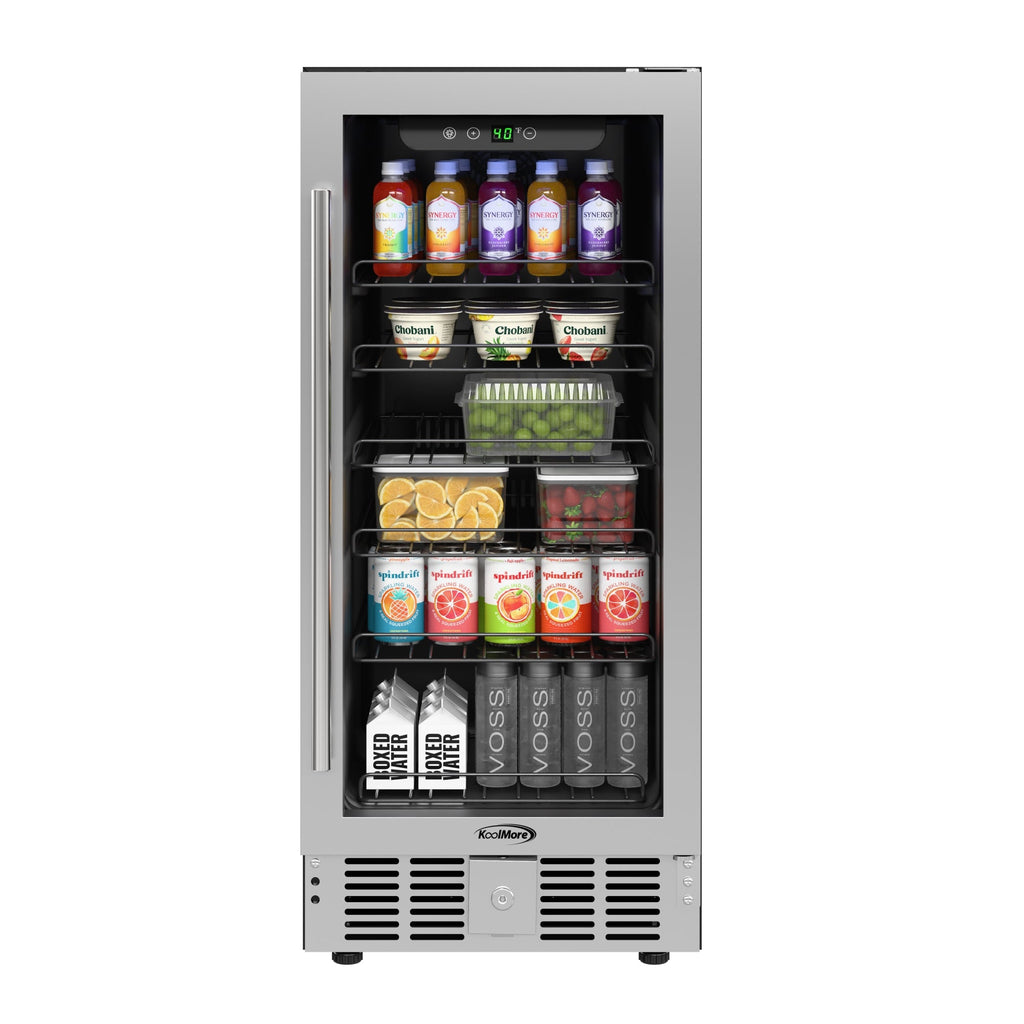 15 in. Small Stainless Steel, Glass-Door Built-In Refrigerator and Beverage Cooler, 3 cu. ft. - Wrap