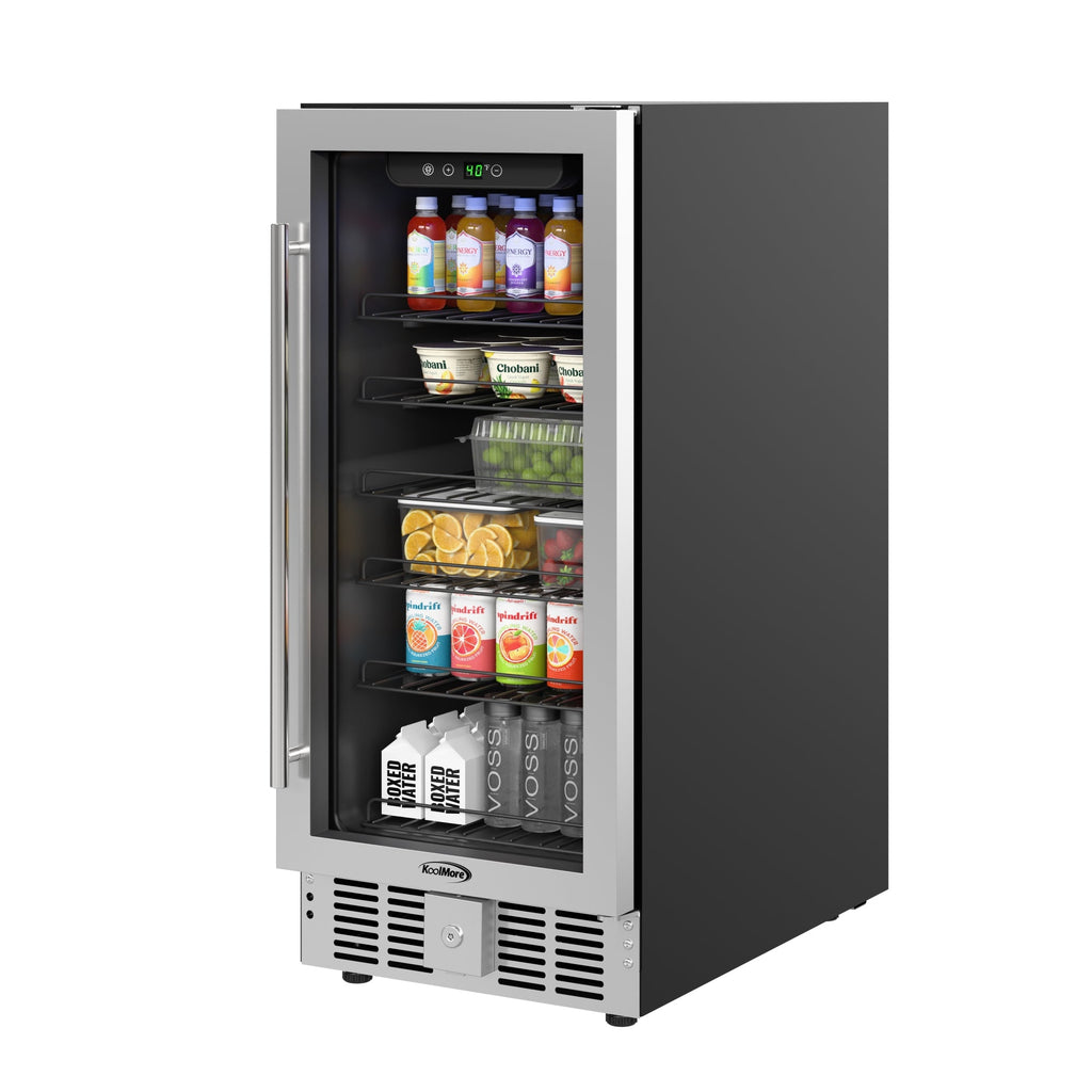 15 in. Small Stainless Steel, Glass-Door Built-In Refrigerator and Beverage Cooler, 3 cu. ft. - Wrap