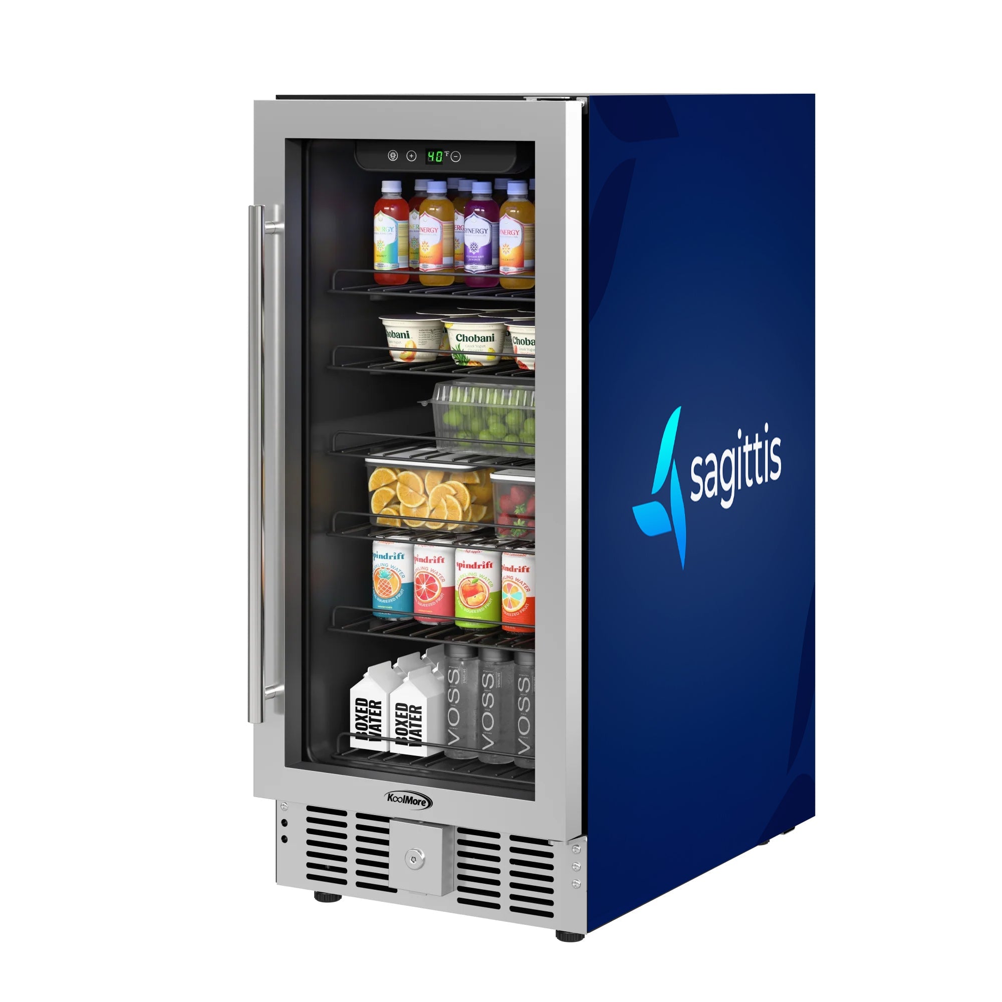 15 in. Small Stainless Steel, Glass-Door Built-In Refrigerator and Beverage Cooler, 3 cu. ft. - Wrap