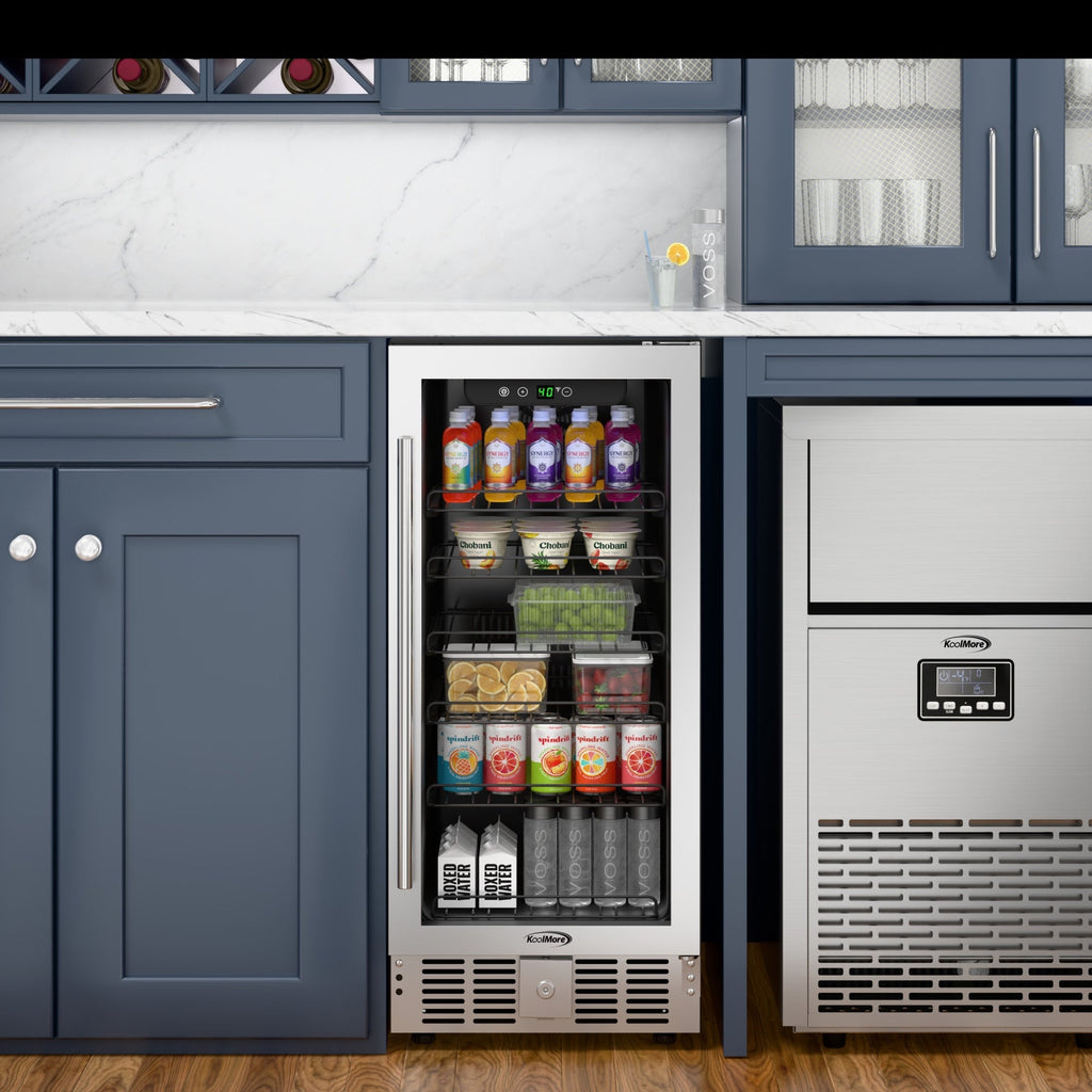 15 in. Small Stainless Steel, Glass-Door Built-In Refrigerator and Beverage Cooler, 3 cu. ft. - Wrap
