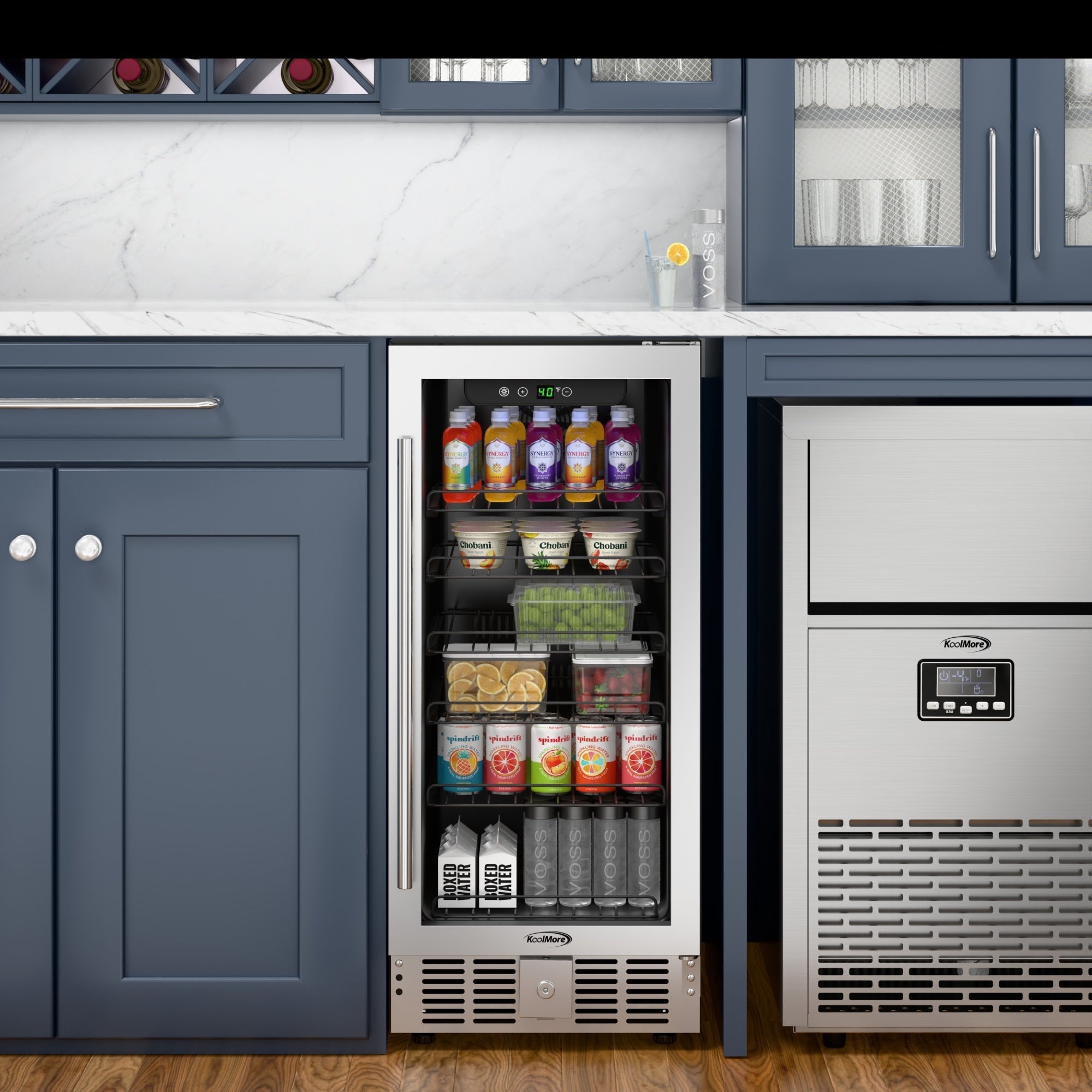 15 in. Small Stainless Steel, Glass-Door Built-In Refrigerator and Beverage Cooler, 3 cu. ft. - Wrap