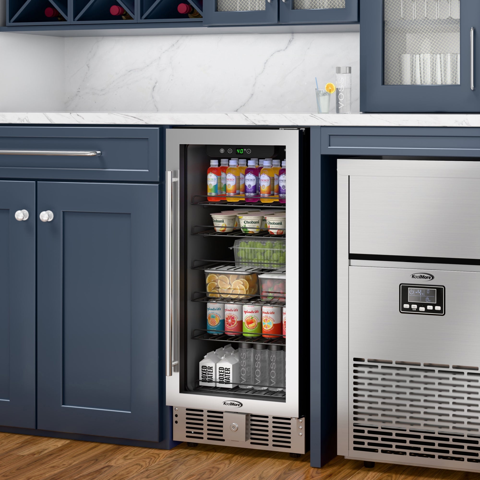 15 in. Small Stainless Steel, Glass-Door Built-In Refrigerator and Beverage Cooler, 3 cu. ft.