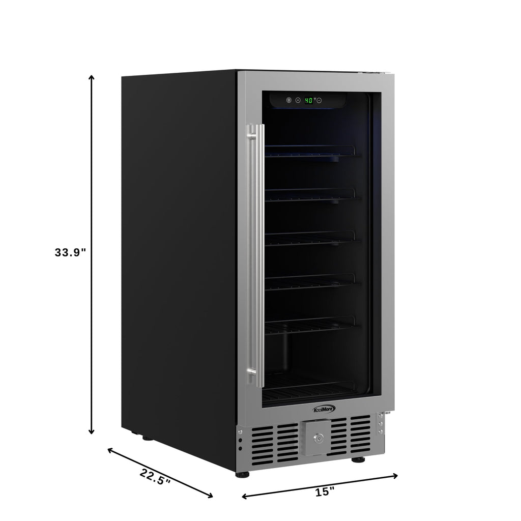 15 in. Small Stainless Steel, Glass-Door Built-In Refrigerator and Beverage Cooler, 3 cu. ft. - Wrap