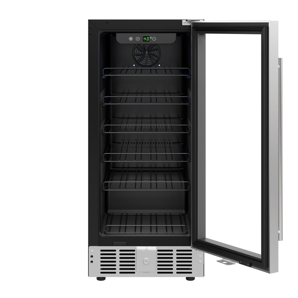 15 in. Small Stainless Steel, Glass-Door Built-In Refrigerator and Beverage Cooler, 3 cu. ft.