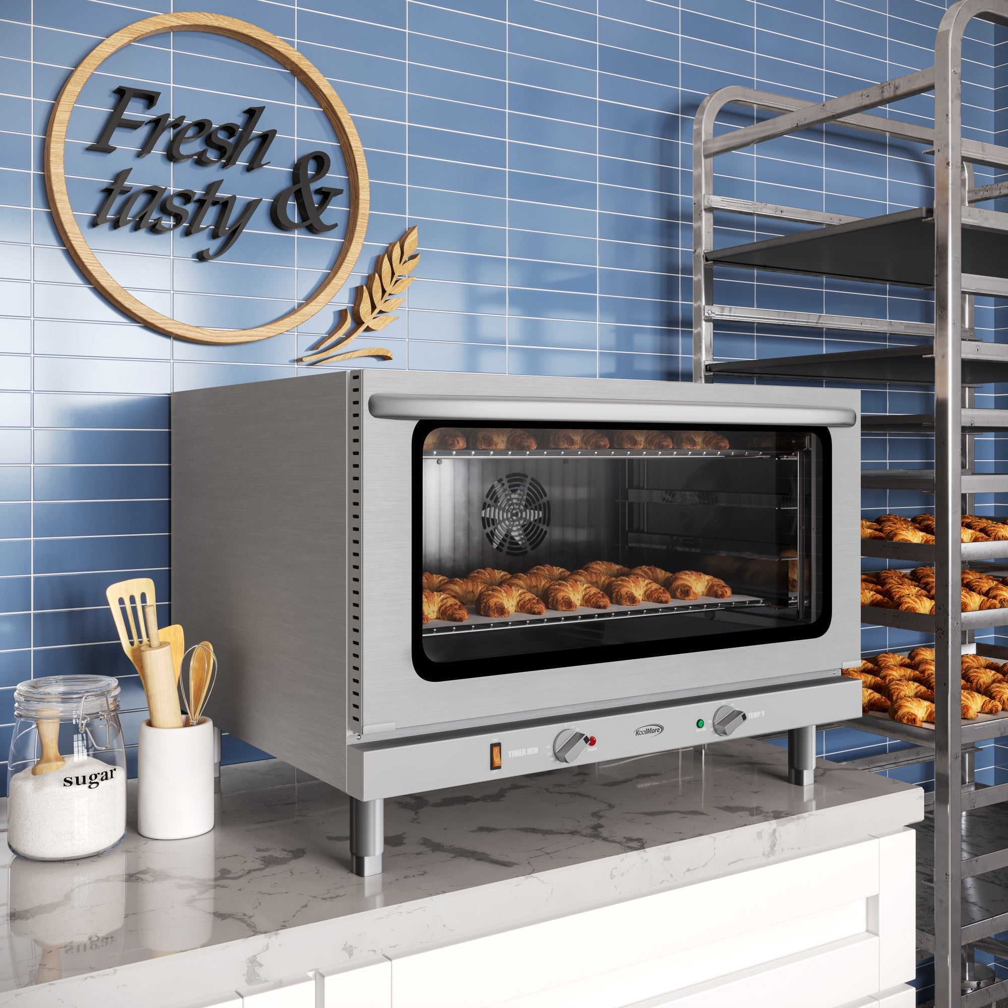 32 in. Countertop Convection Oven, Holds Full Size Pans, 4 Racks and 3500W of Power, 240V in Stainless-Steel