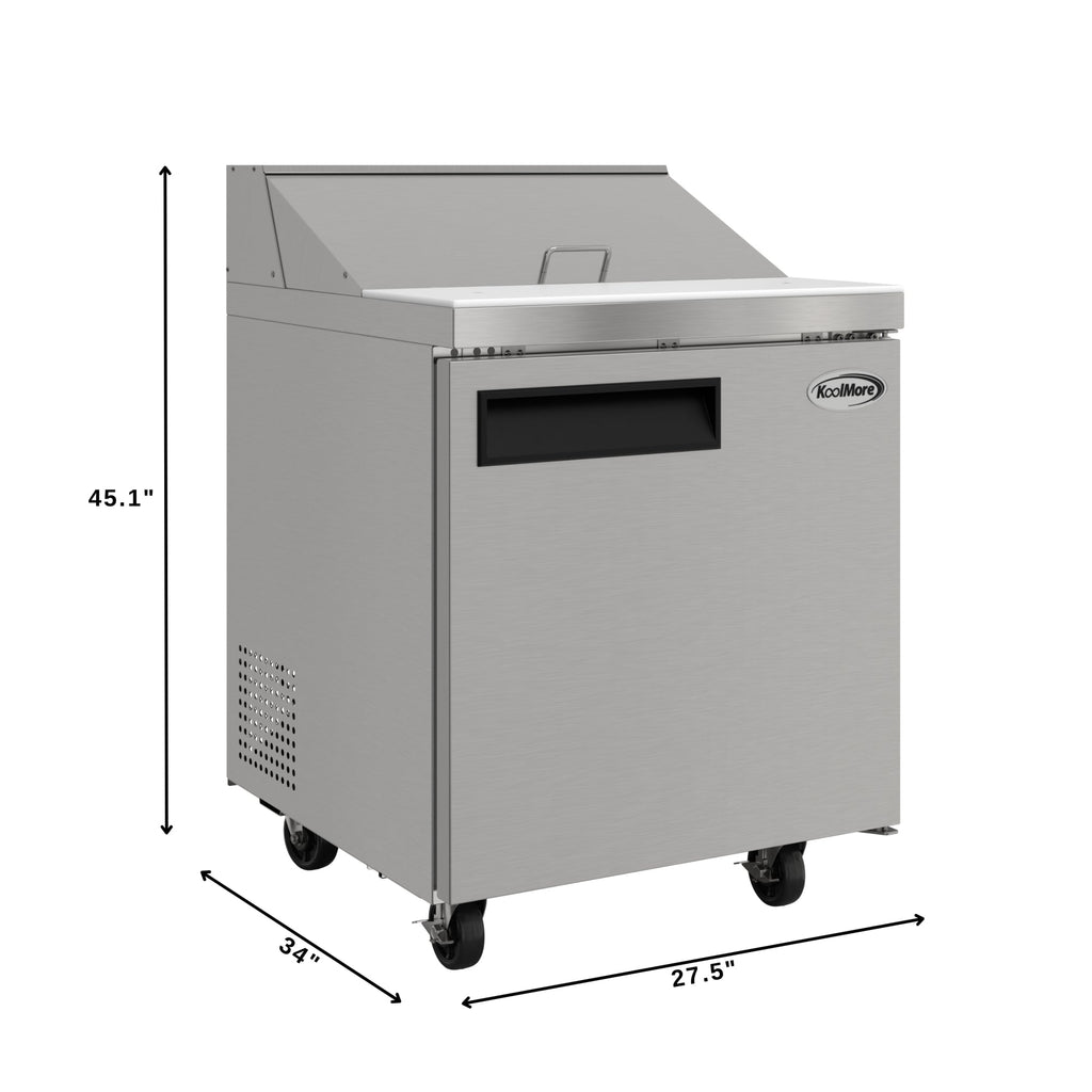 27 in. Commercial 1-Door Refrigerated Salad and Sandwich Prep Table, 8 Pan Capacity and 8 Cu. Ft. of Storage in Stainless-Steel