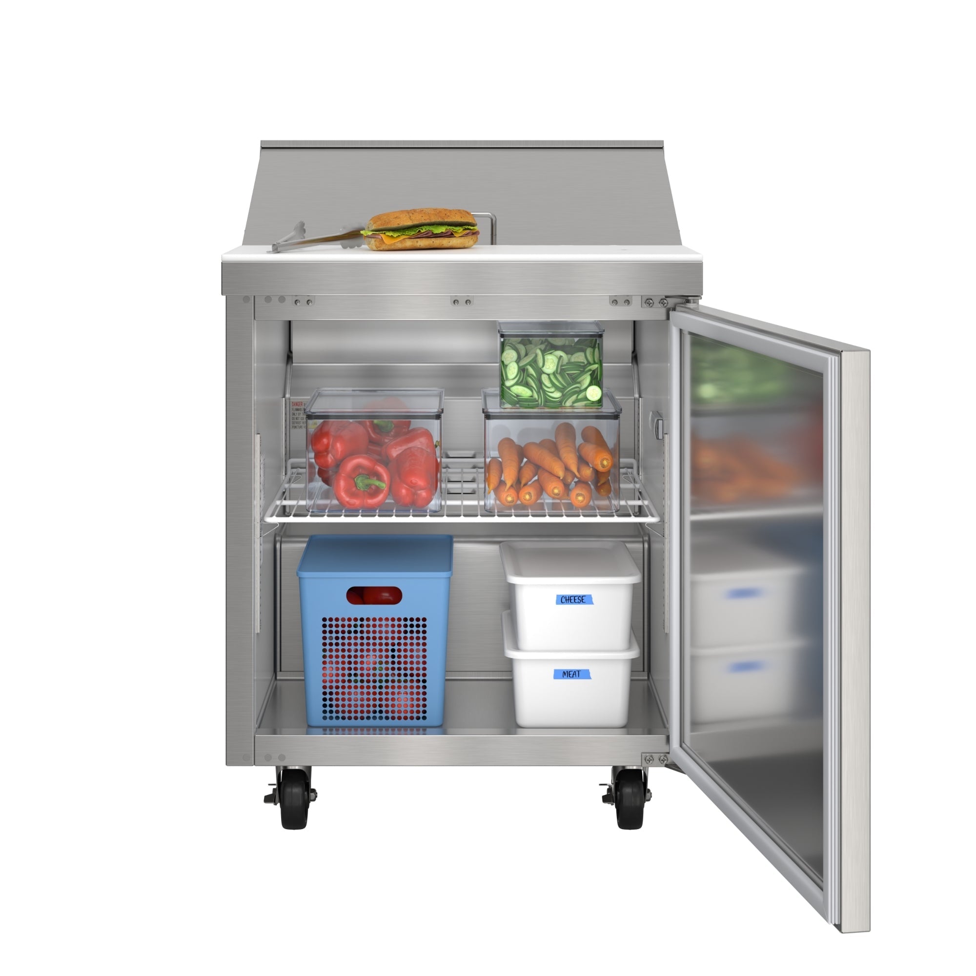 27 in. Commercial 1-Door Refrigerated Salad and Sandwich Prep Table, 8 Pan Capacity and 8 Cu. Ft. of Storage in Stainless-Steel