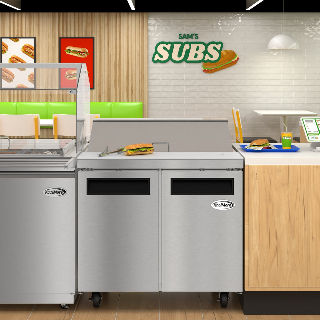 36 in. Commercial 2-Door Refrigerated Salad and Sandwich Prep Table, 10 Pan Capacity and 11 Cu. Ft. of Storage in Stainless-Steel