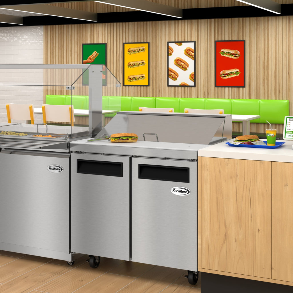 36 in. Commercial 2-Door Refrigerated Salad and Sandwich Prep Table, 10 Pan Capacity and 11 Cu. Ft. of Storage in Stainless-Steel