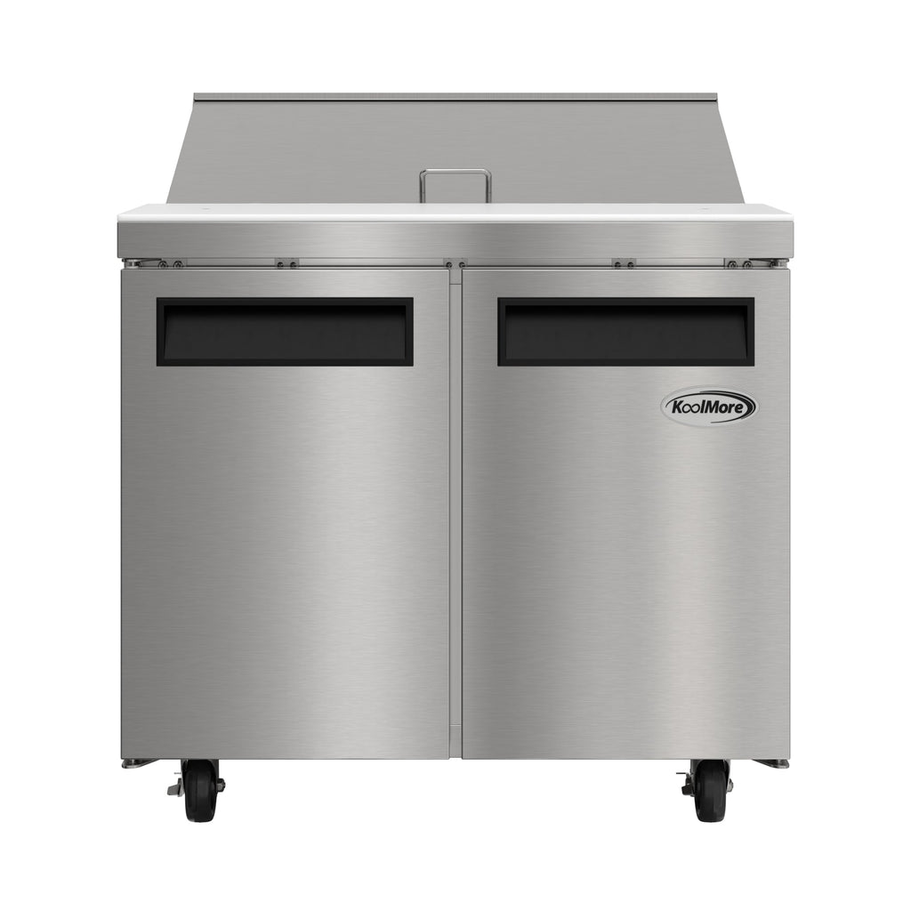 36 in. Commercial 2-Door Refrigerated Salad and Sandwich Prep Table, 10 Pan Capacity and 11 Cu. Ft. of Storage in Stainless-Steel