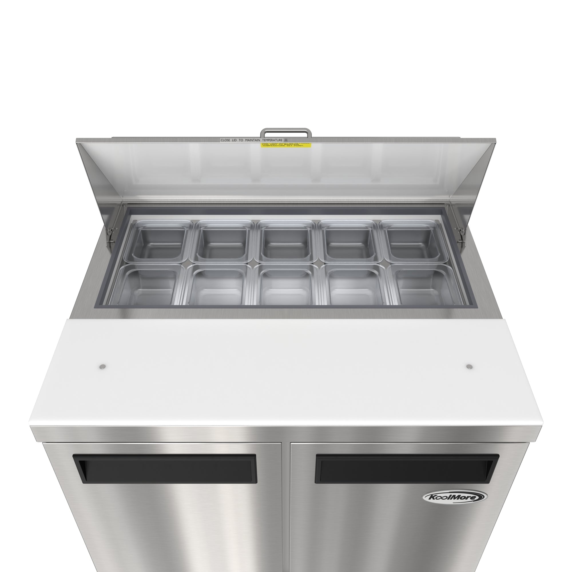 36 in. Commercial 2-Door Refrigerated Salad and Sandwich Prep Table, 10 Pan Capacity and 11 Cu. Ft. of Storage in Stainless-Steel