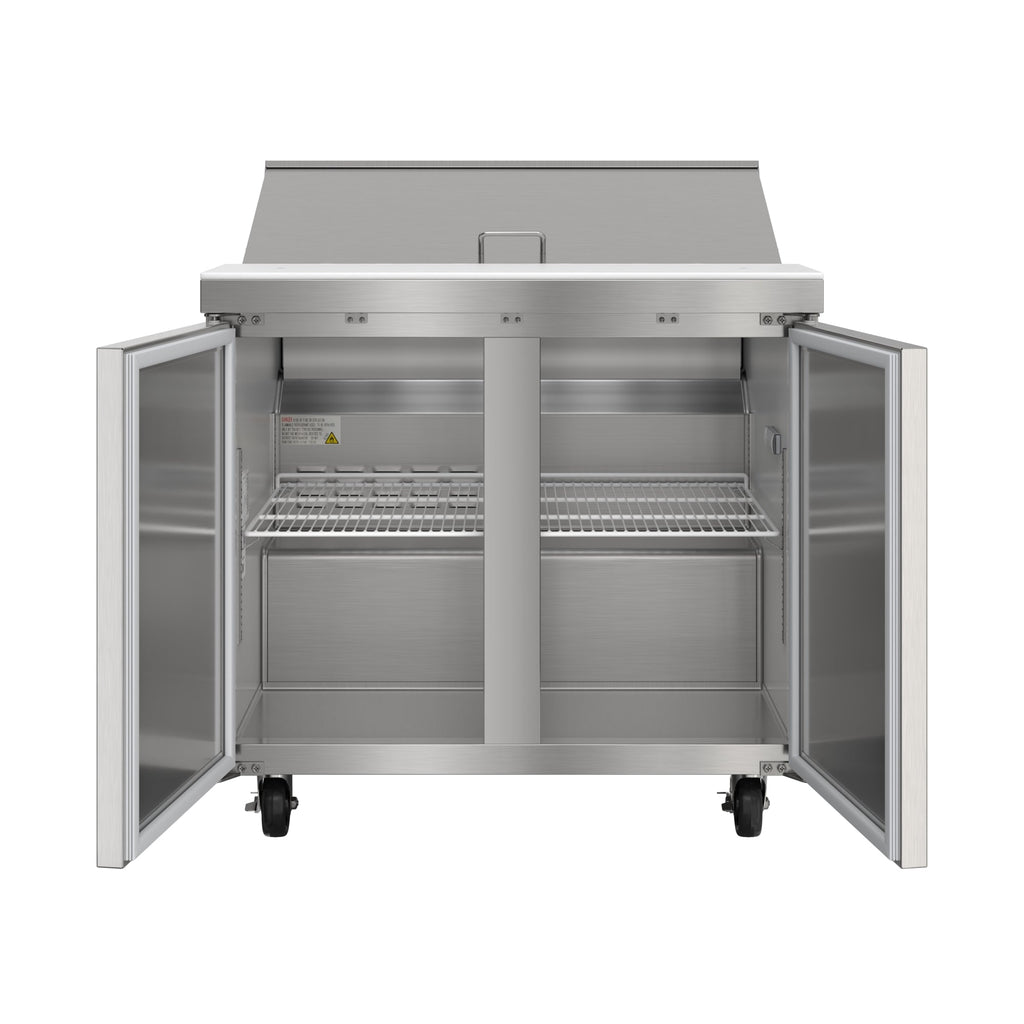 36 in. Commercial 2-Door Refrigerated Salad and Sandwich Prep Table, 10 Pan Capacity and 11 Cu. Ft. of Storage in Stainless-Steel